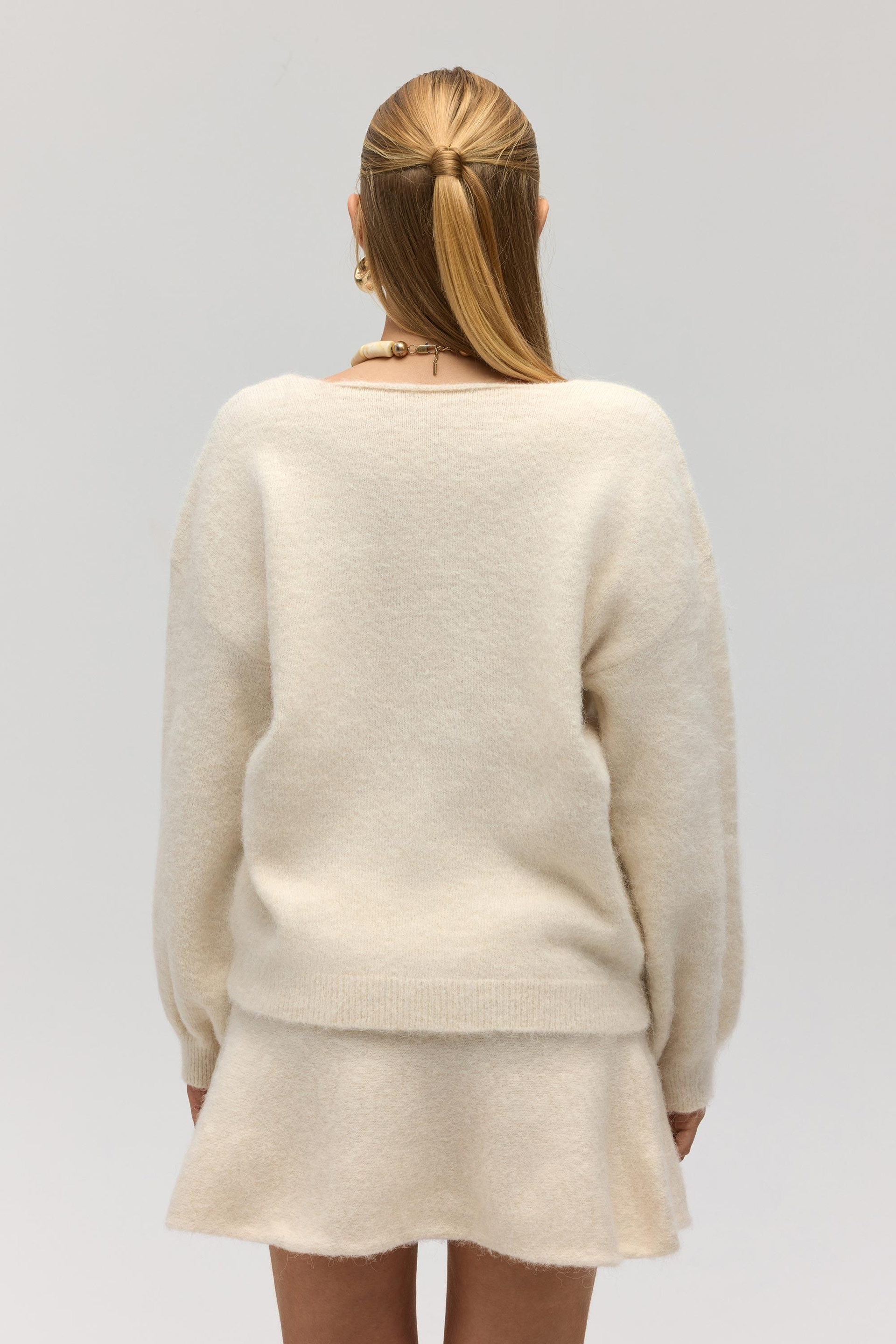 Zerium Basic V Yaka Ekru Triko Kazak