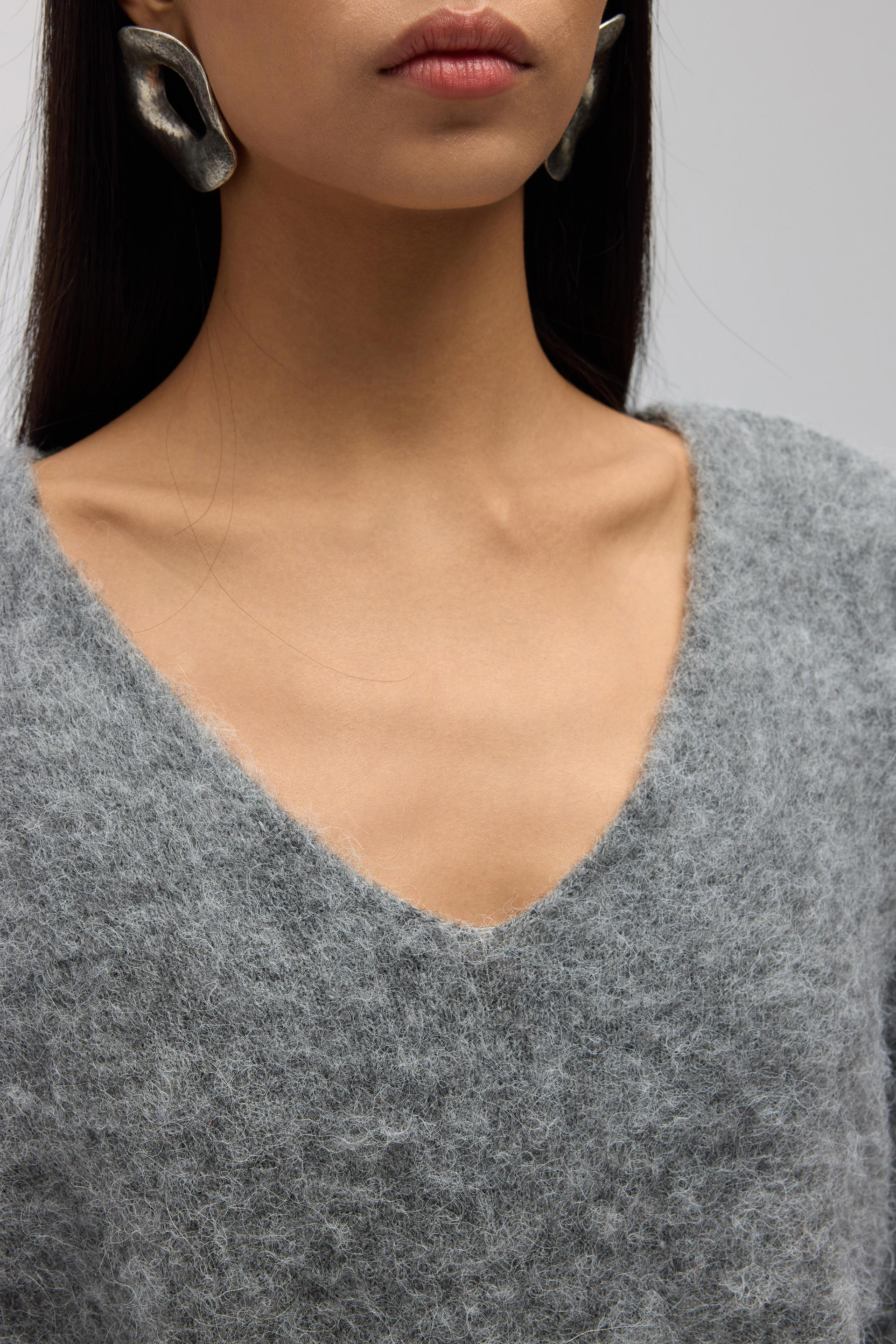 Zerium Basic V Yaka Gri Triko Kazak