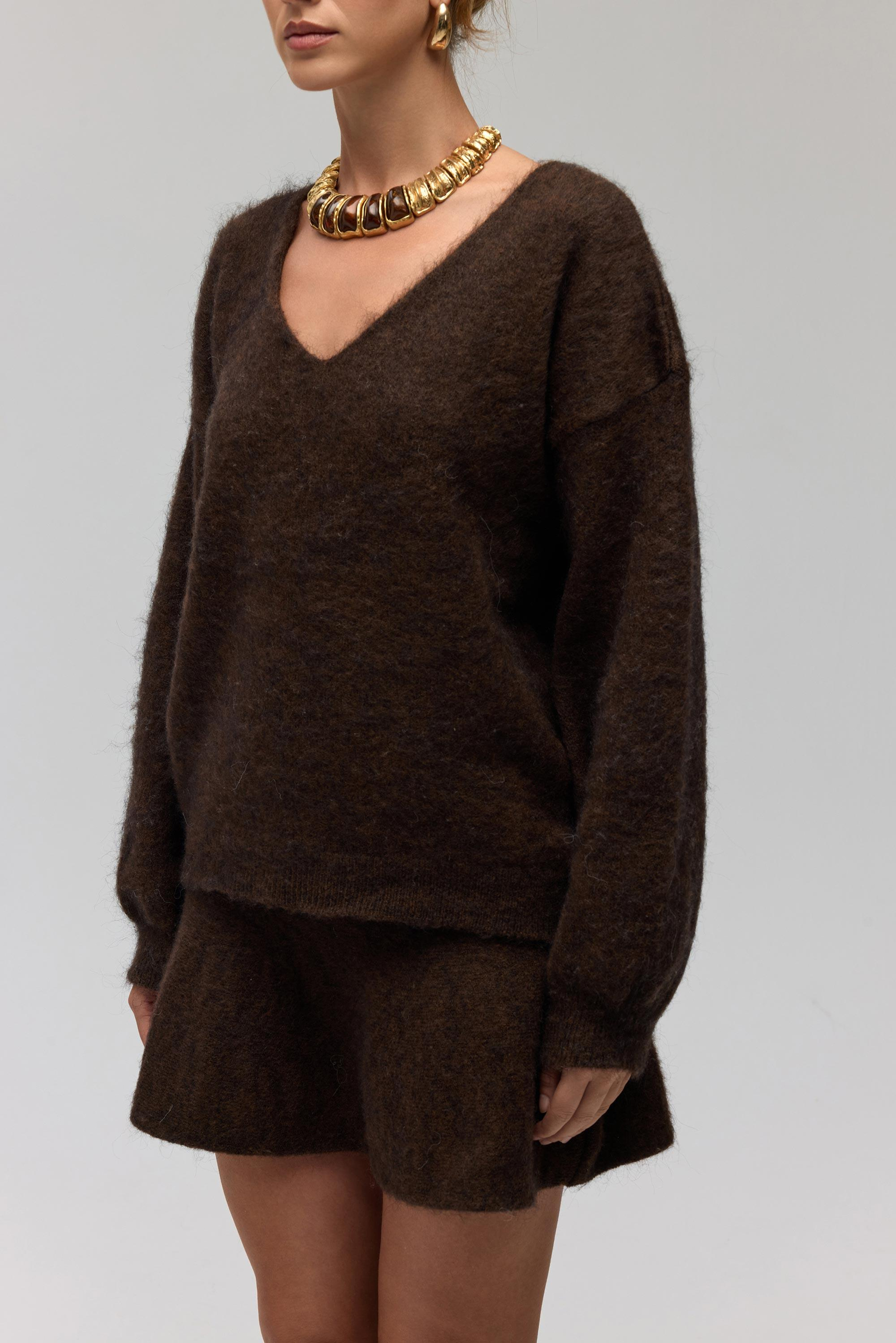 Zerium Basic V Yaka Kahve Triko Kazak