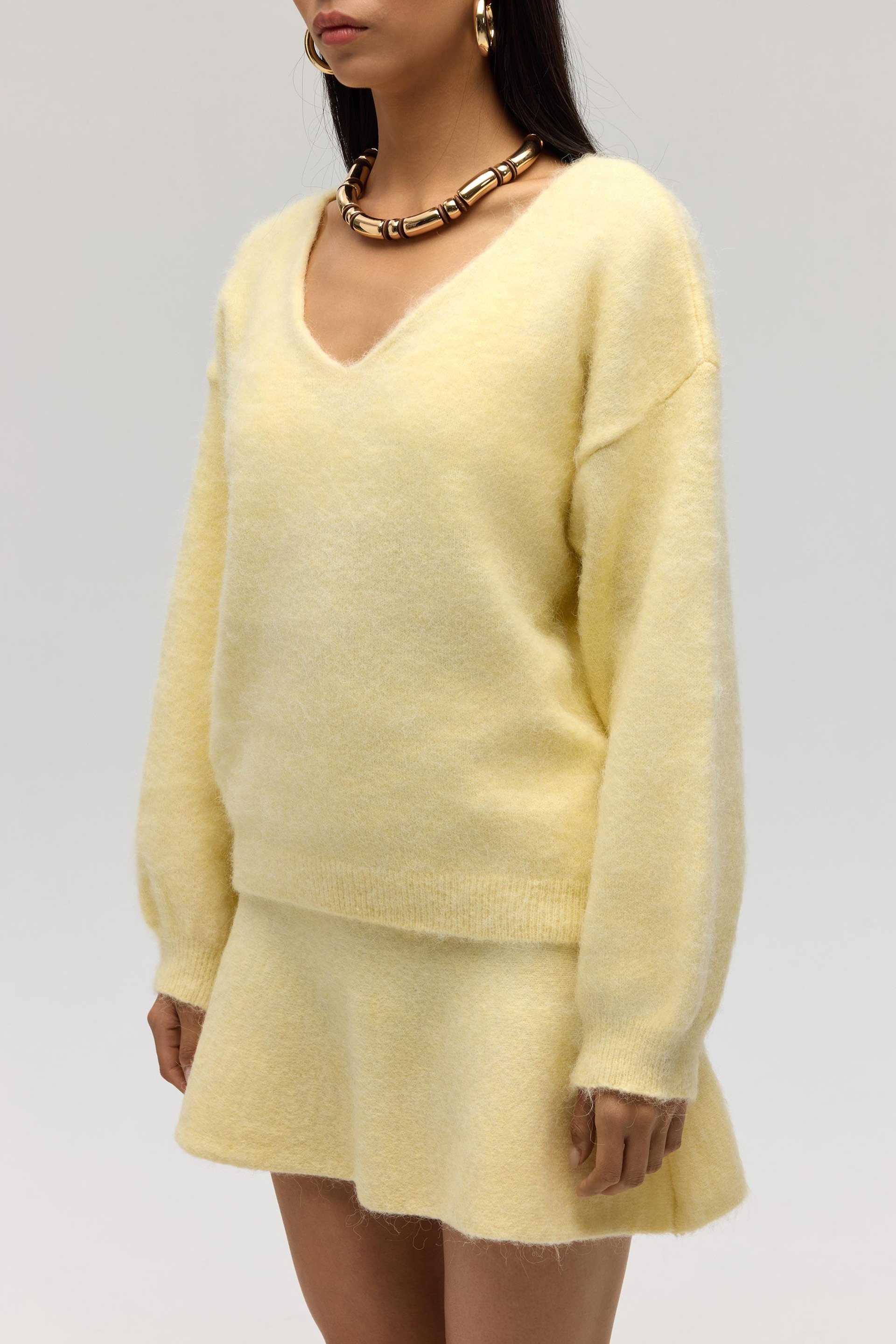 Zerium Basic V Yaka Sarı Triko Kazak