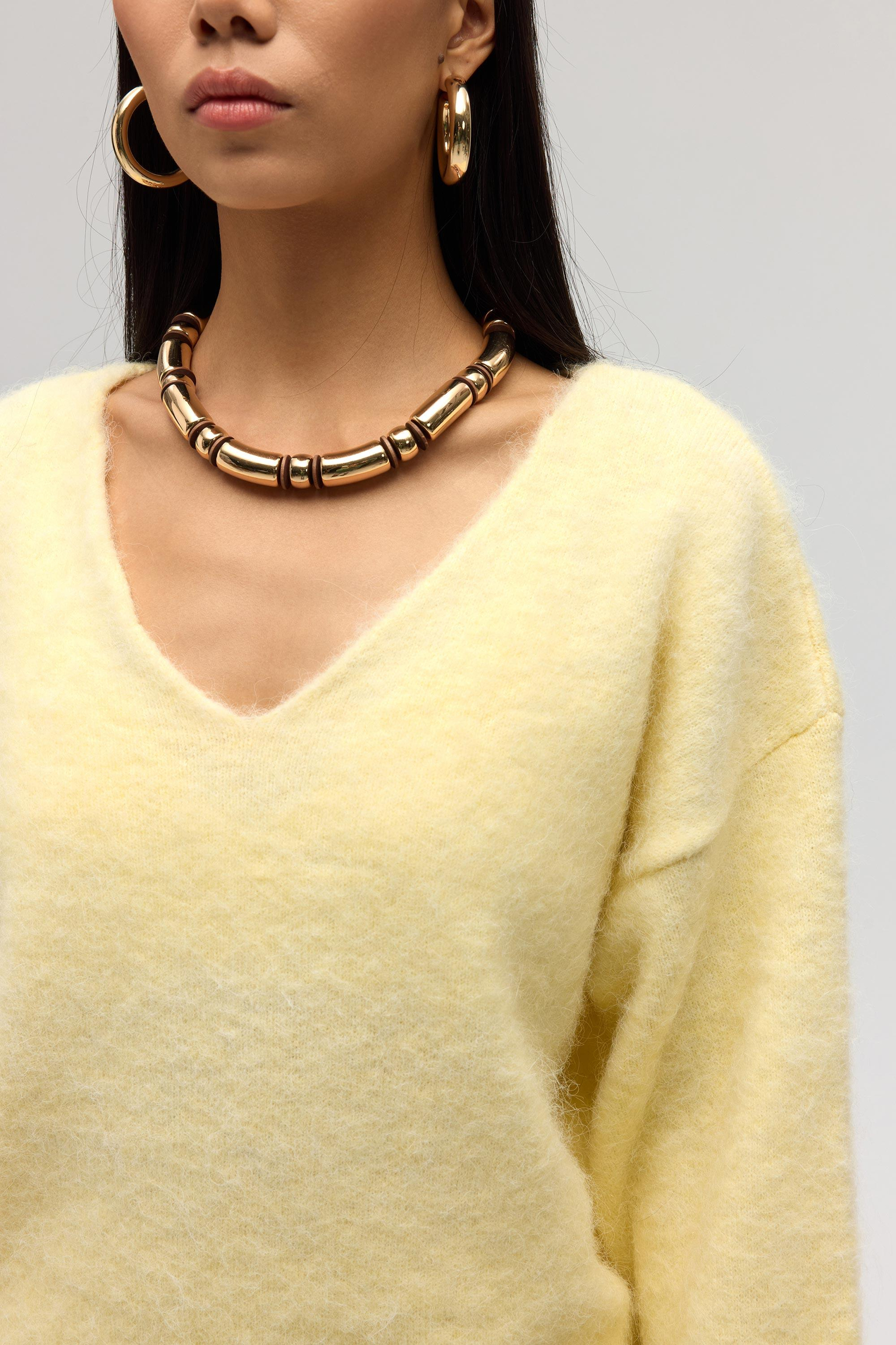 Zerium Basic V Yaka Sarı Triko Kazak