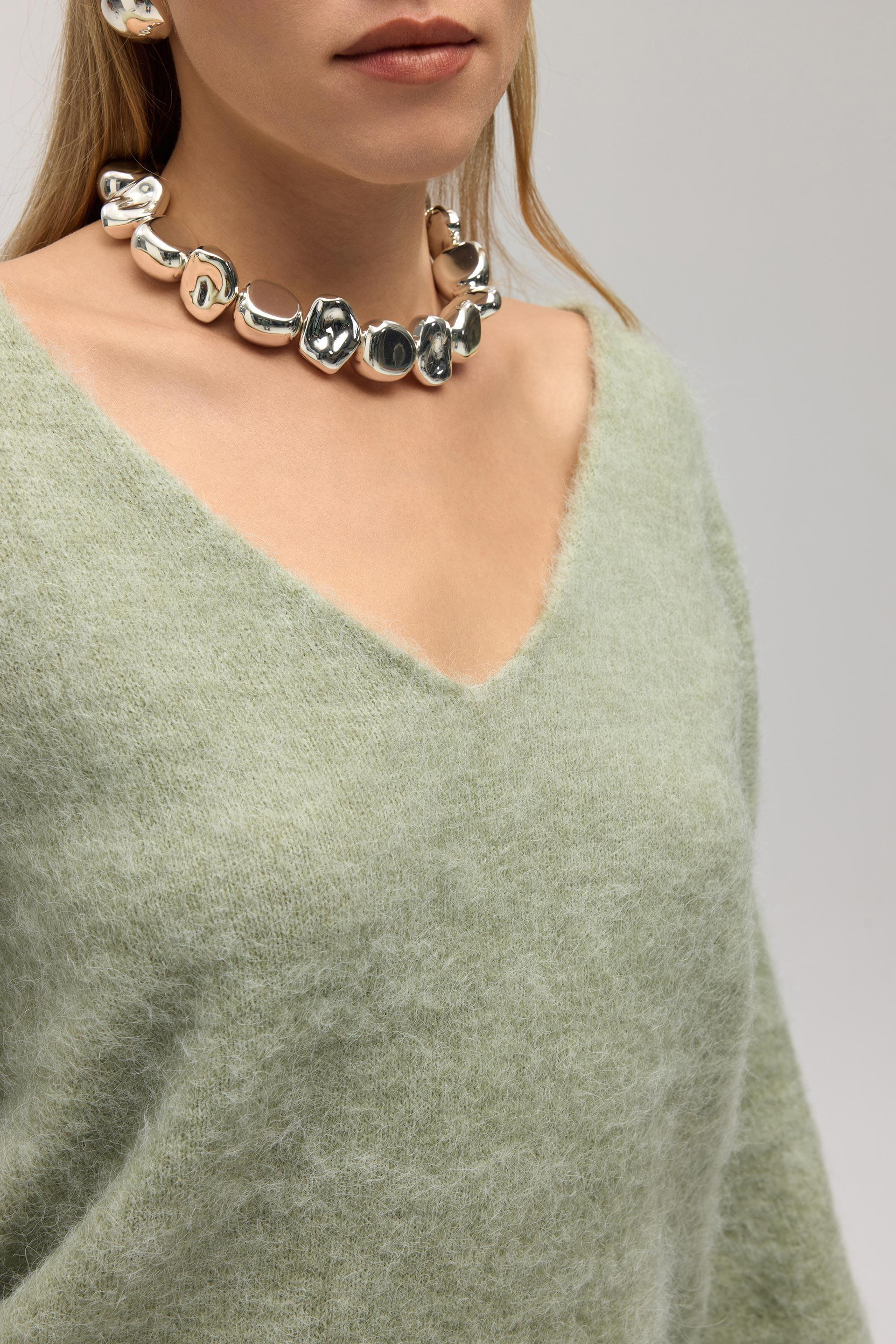 Zerium Basic V Yaka Yeşil Triko Kazak