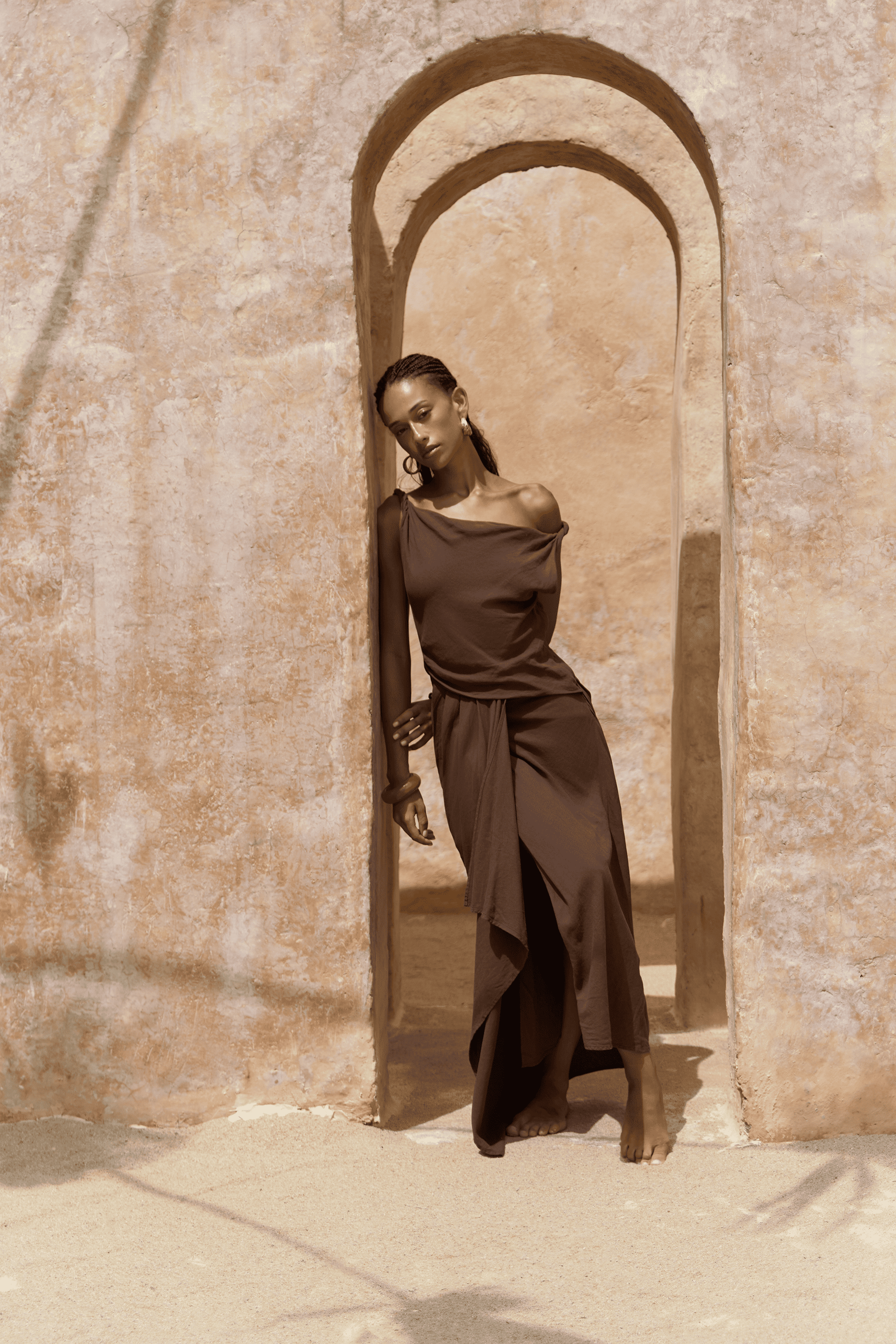 Zimbabue Uzun Kahve Keten Elbise