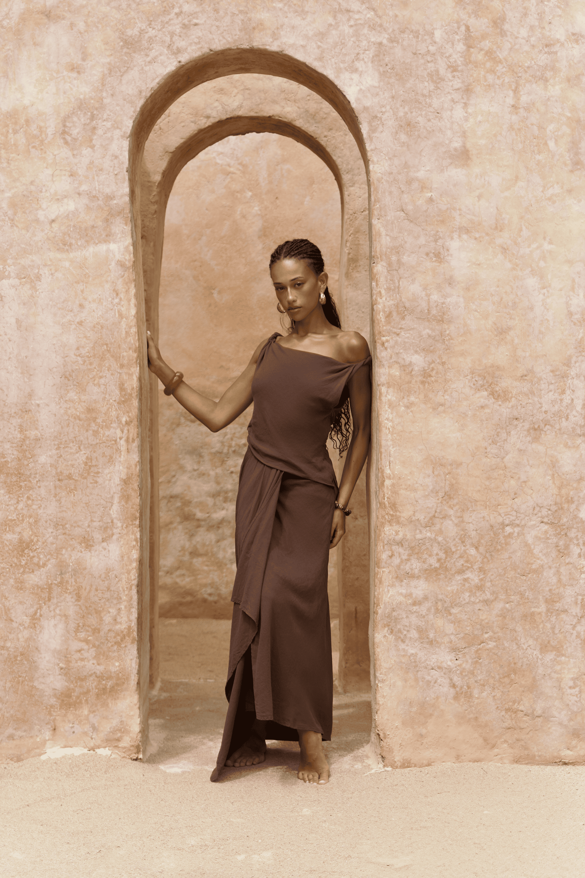 Zimbabue Uzun Kahve Keten Elbise