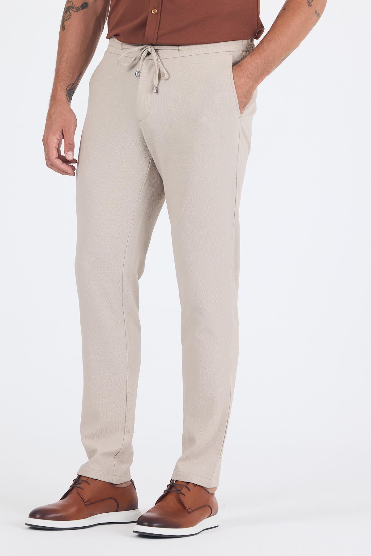 Bej Esnek Lastikli Yandan Cepli Casual Comfort Fit Jogger Pantolon 1003250210