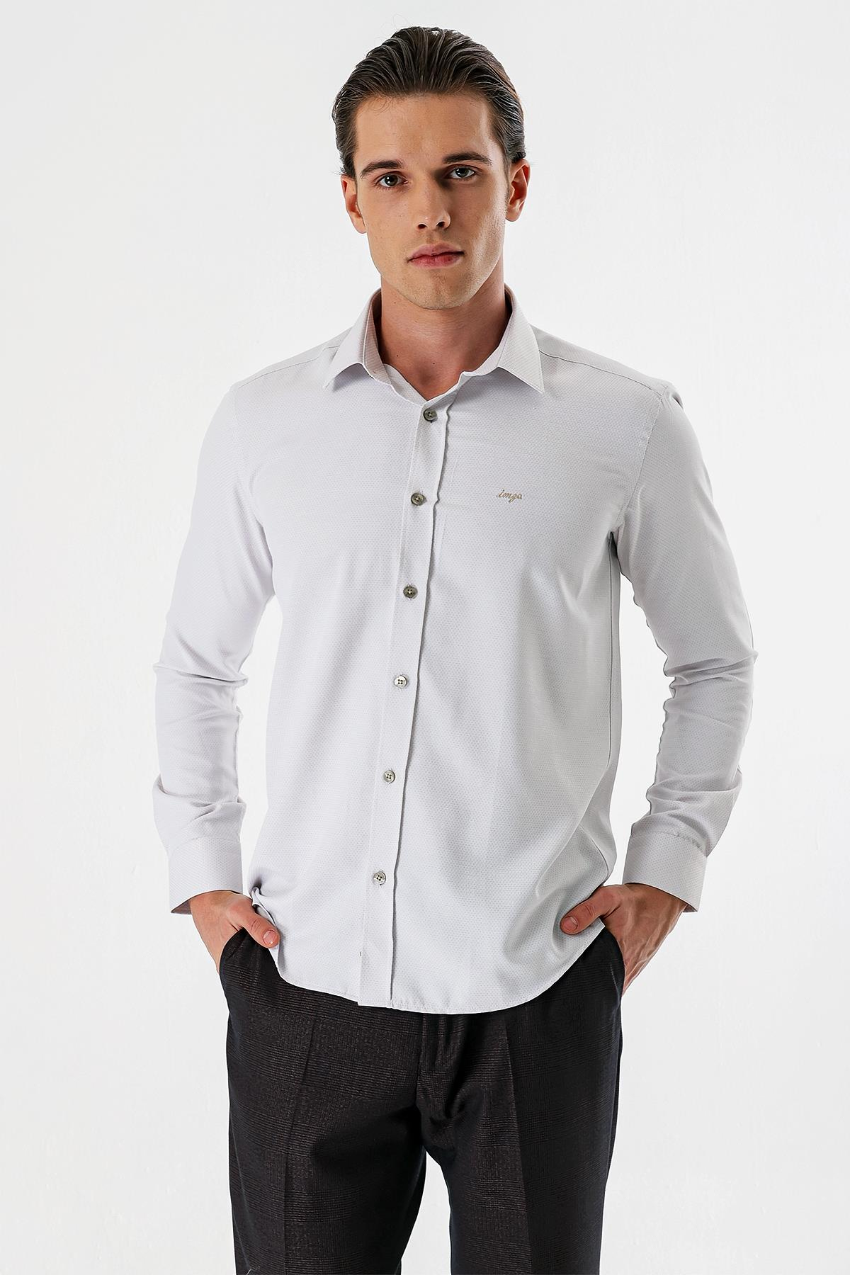 Bej Uzun Kollu Armürlü Cepsiz Pamuklu Slim Fit Gömlek 1004235171