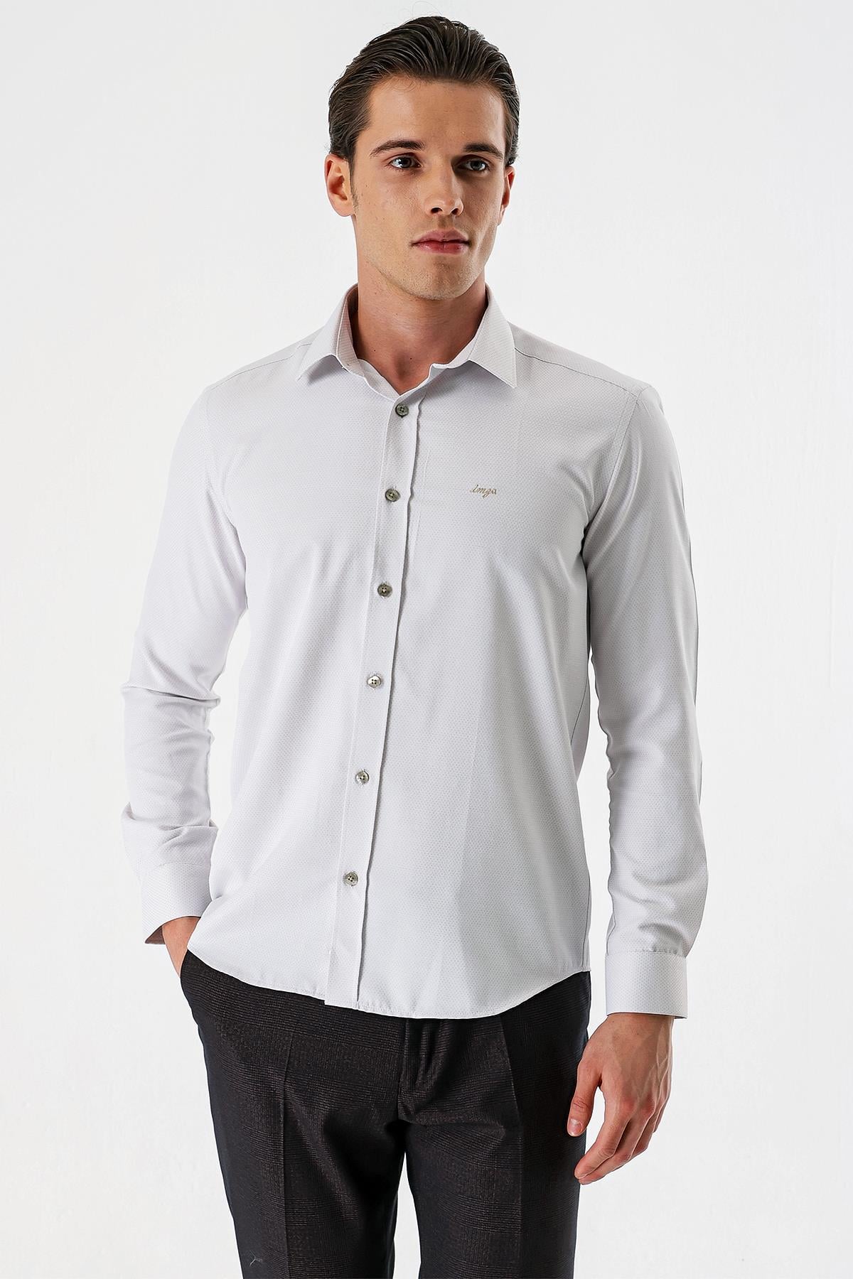 Bej Uzun Kollu Armürlü Cepsiz Pamuklu Slim Fit Gömlek 1004235171