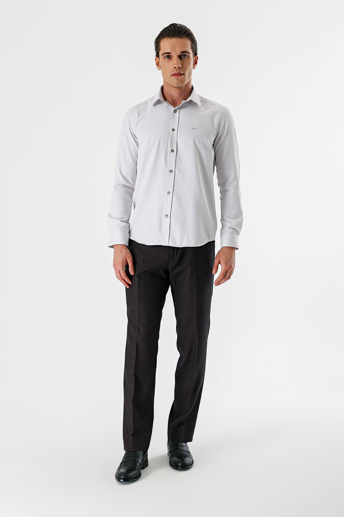 Bej Uzun Kollu Armürlü Cepsiz Pamuklu Slim Fit Gömlek 1004235171