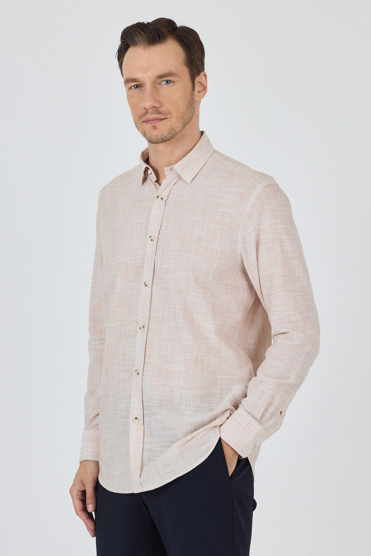 Turuncu Uzun Kol Cepsiz Pamuk Casual Comfort Fit Gömlek 1004250127