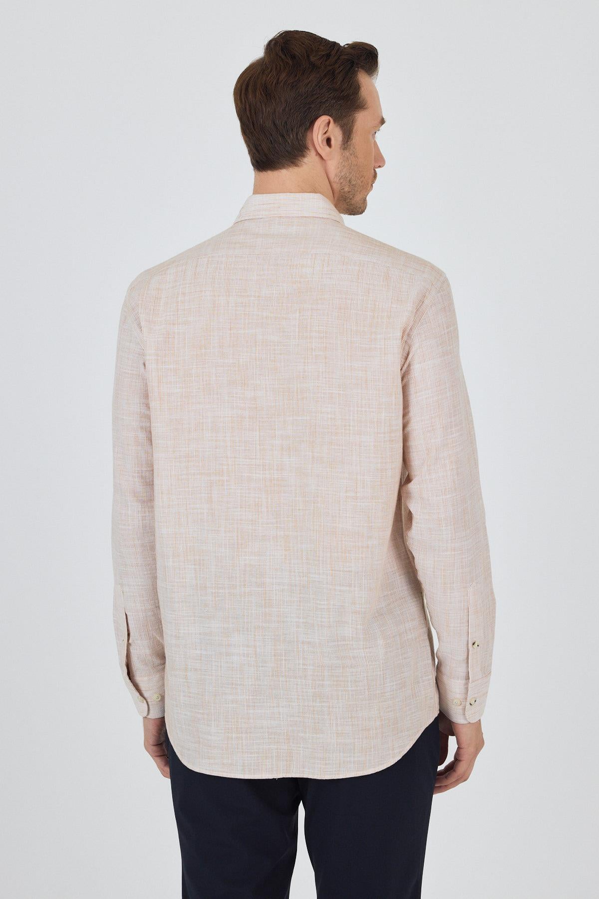 Turuncu Uzun Kol Cepsiz Pamuk Casual Comfort Fit Gömlek 1004250127
