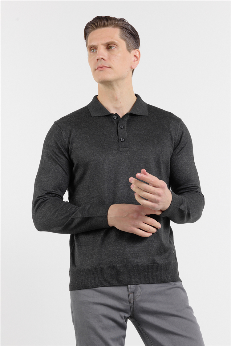 Füme Polo Yaka Cepsiz Comfort Fit Classic  Triko Kazak 1012255155
