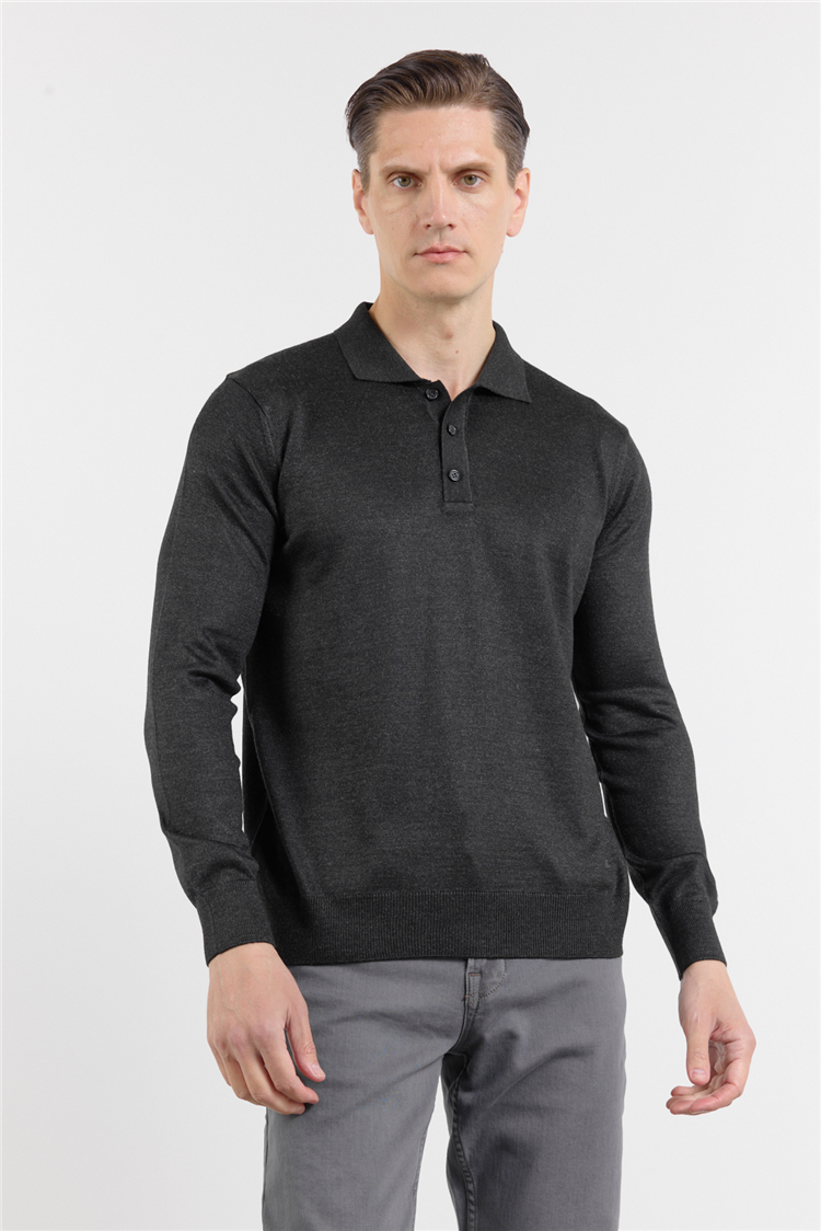 Füme Polo Yaka Cepsiz Comfort Fit Classic  Triko Kazak 1012255155