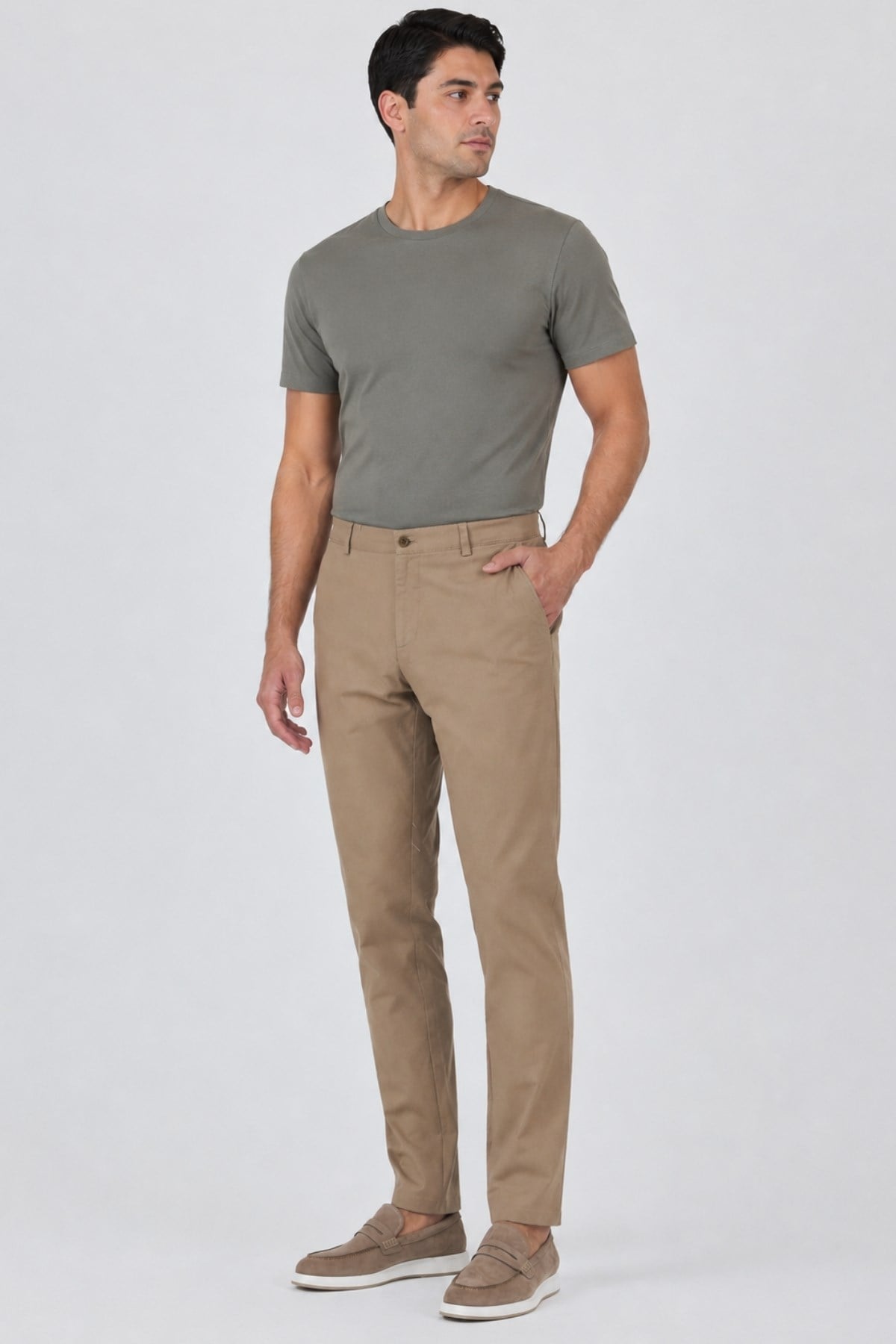 Armürlü Yan Cep Düz Paça Slim Fit Pamuklu Casual Chino Pantolon 1003250120