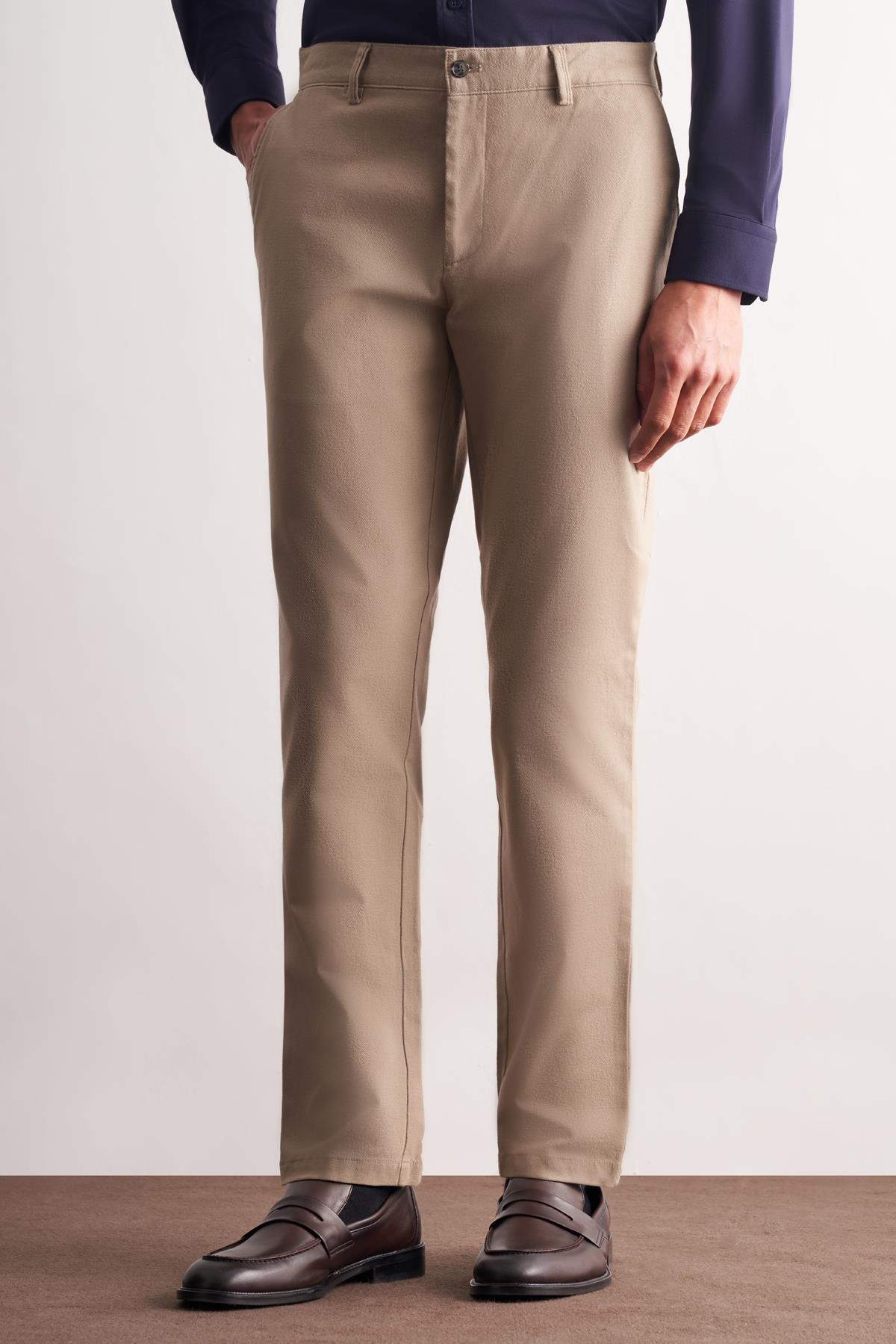 Armürlü Yan Cep Düz Paça Casual Comfort Fit Pamuklu Chino Pantolon 1003255109
