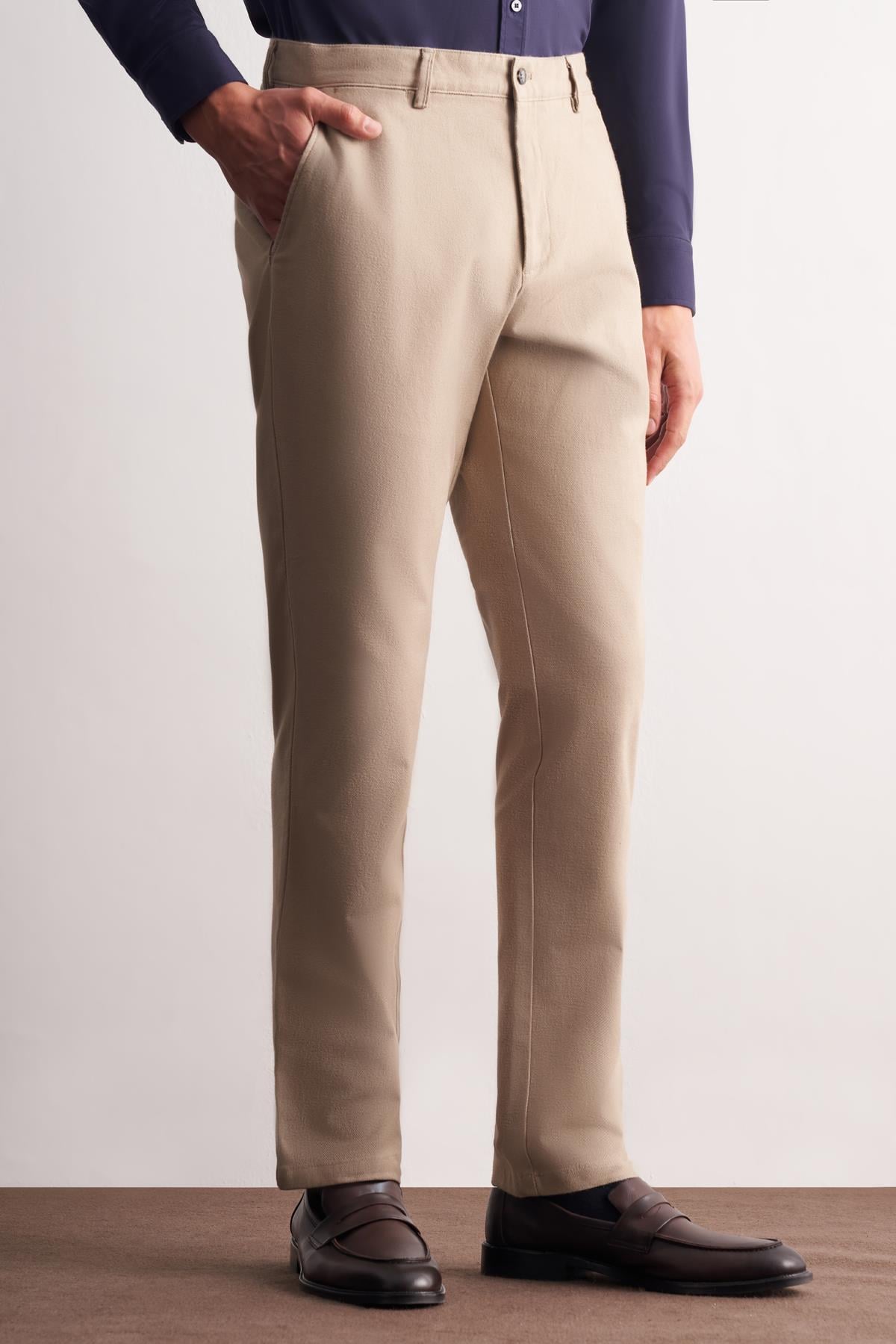 Armürlü Yan Cep Düz Paça Casual Comfort Fit Pamuklu Chino Pantolon 1003255109