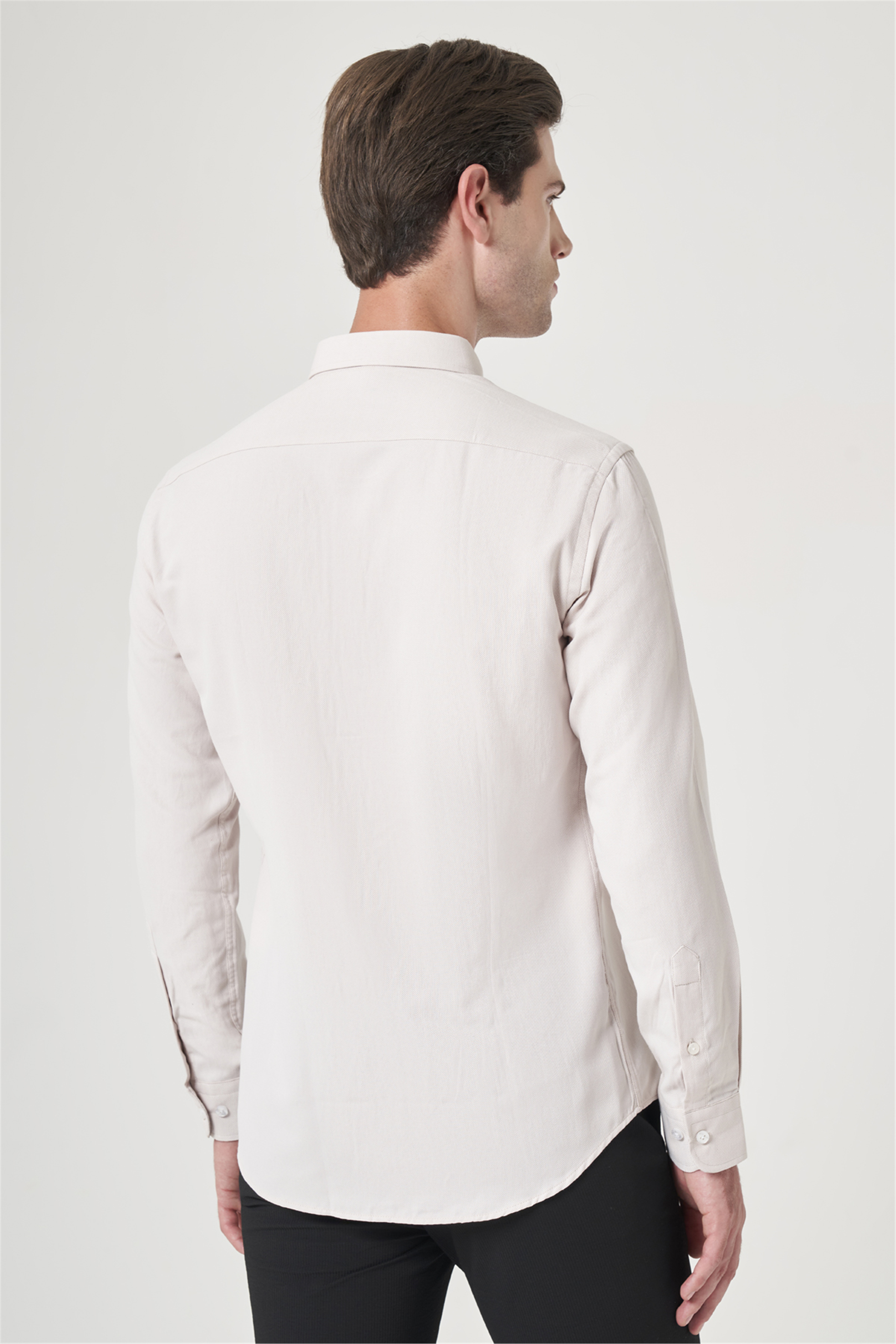 Bej Düğmeli Yaka Oxford Slim Fit Pamuklu Gömlek 1004265284
