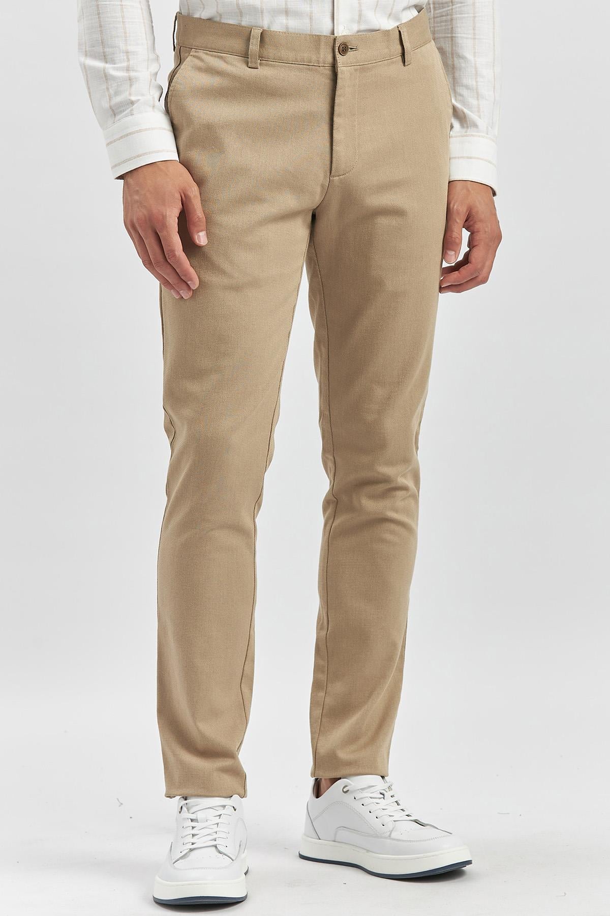 Bej Pamuklu Yandan Cepli Casual Slim Fit Chino Pantolon 1003240168