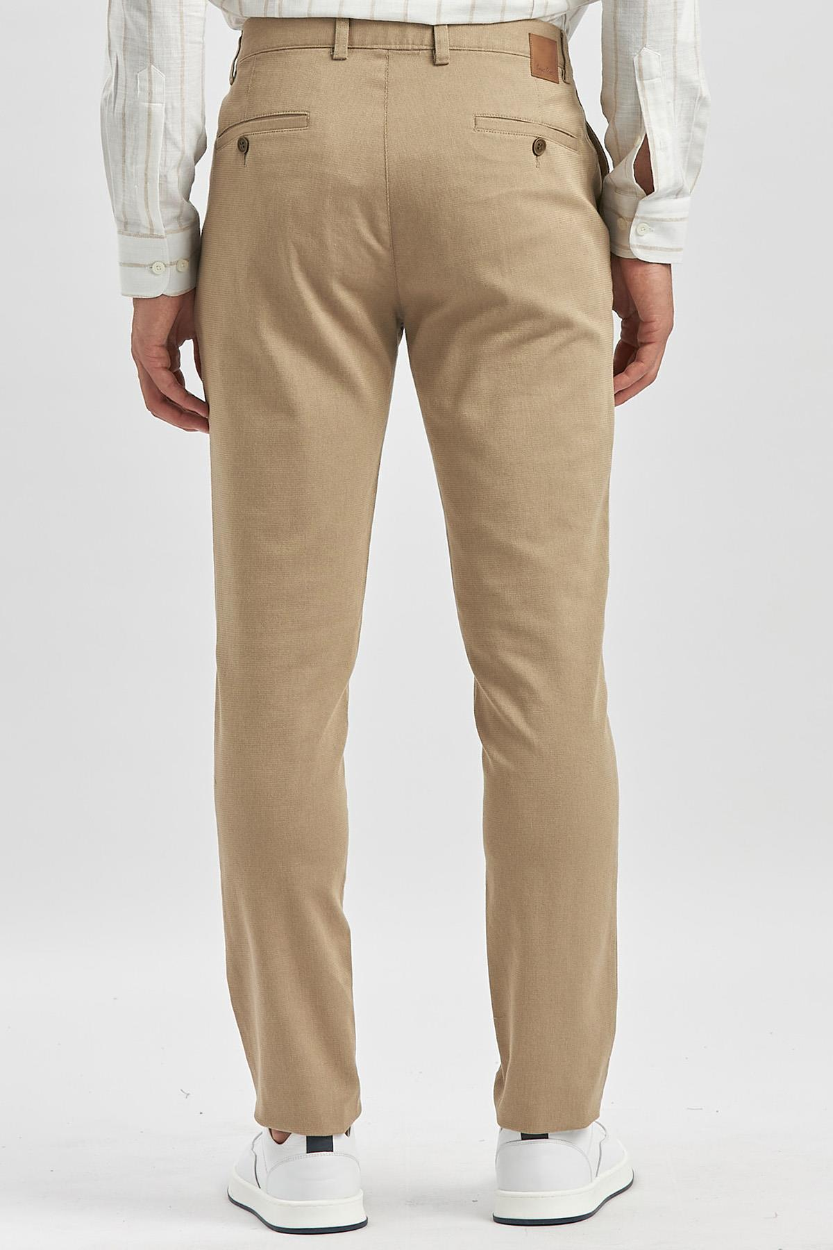 Bej Pamuklu Yandan Cepli Casual Slim Fit Chino Pantolon 1003240168