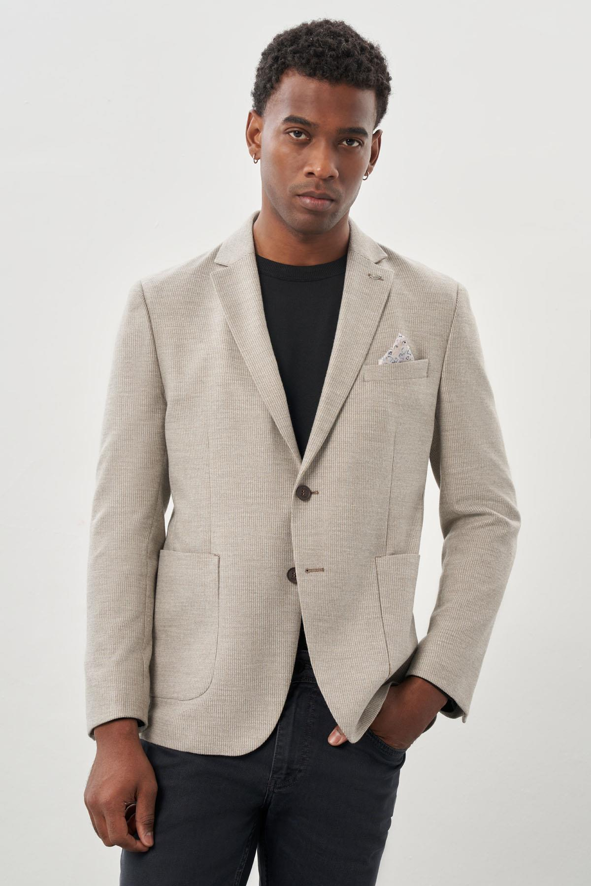 Kendinden Flannel Mono Yaka Esnek 6 Drop Slim Fit Casual Ceket 1002245167