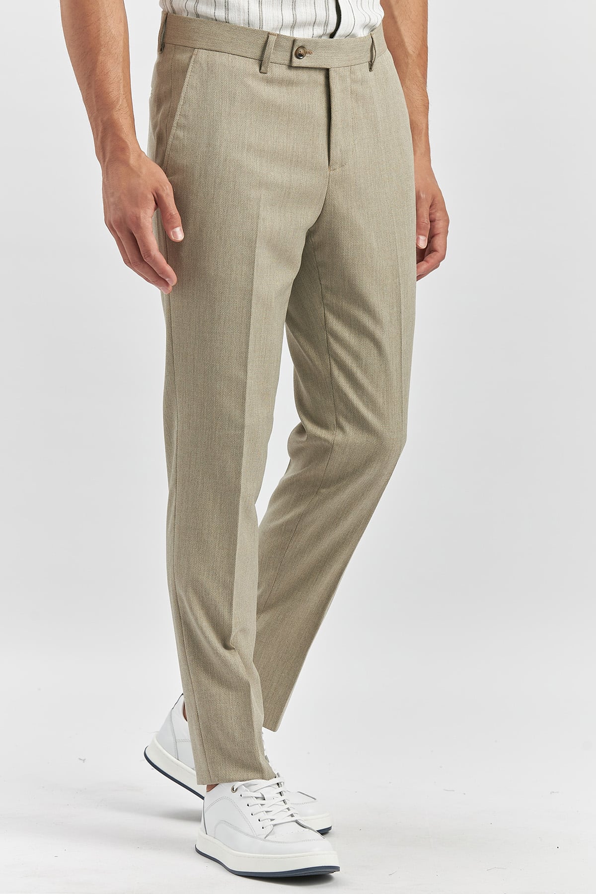 Bej Esnek Yandan Cepli Slim Fit Classic Pantolon 1003240165