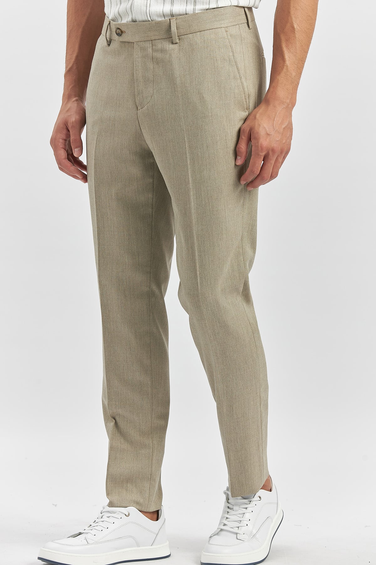 Bej Esnek Yandan Cepli Slim Fit Classic Pantolon 1003240165