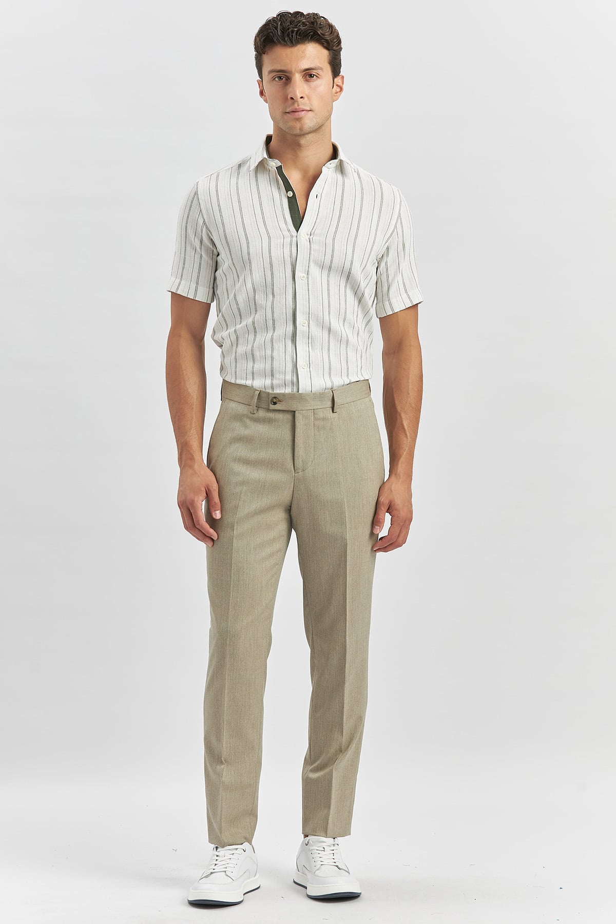 Bej Esnek Yandan Cepli Slim Fit Classic Pantolon 1003240165