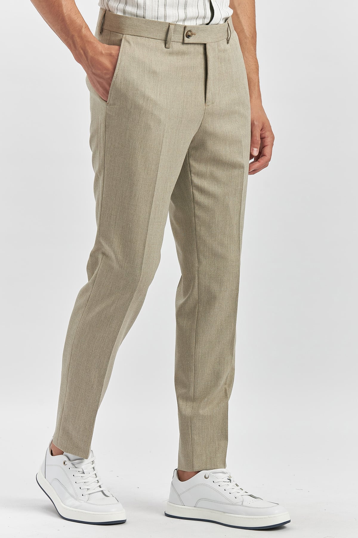 Bej Esnek Yandan Cepli Slim Fit Classic Pantolon 1003240165