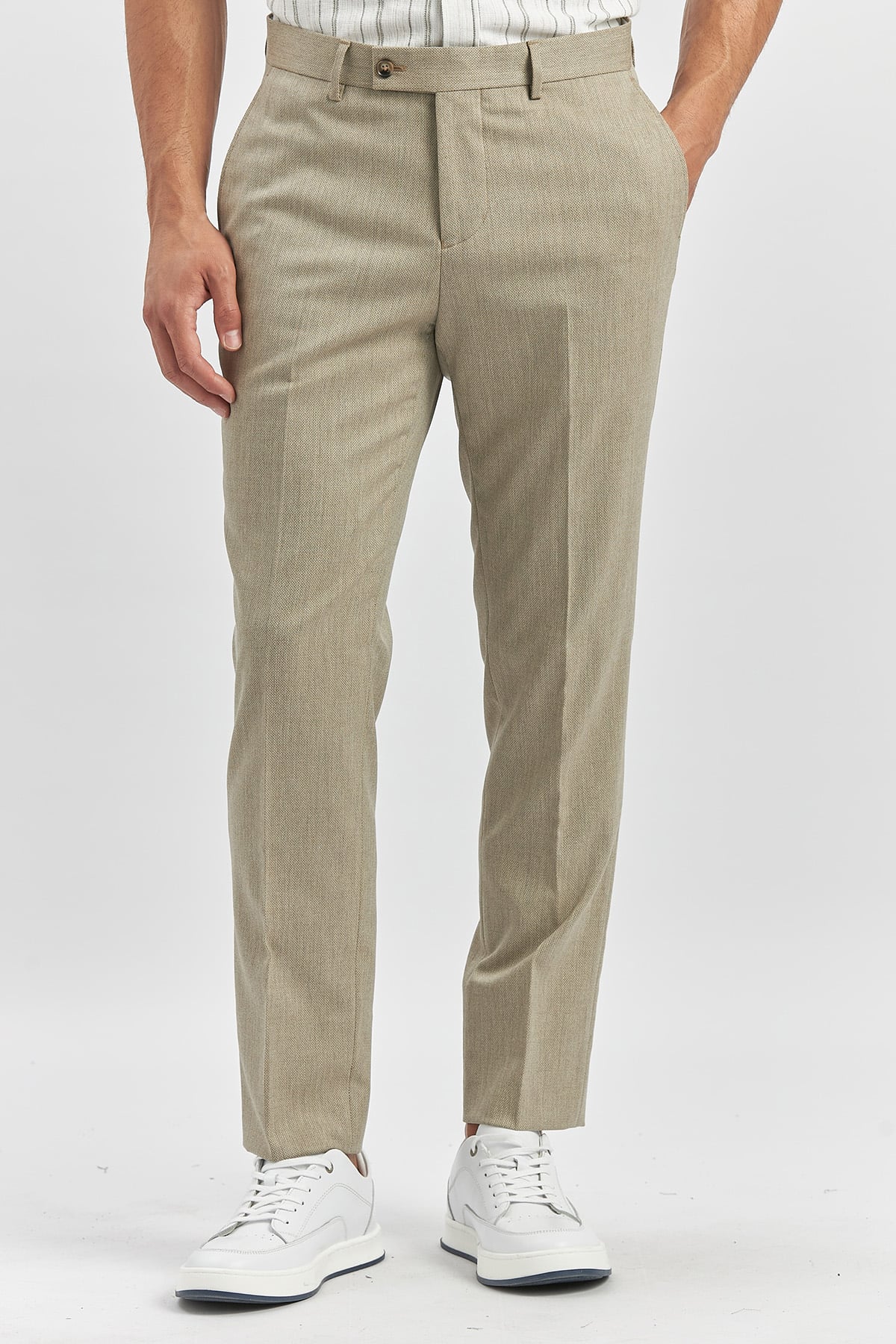 Bej Esnek Yandan Cepli Slim Fit Classic Pantolon 1003240165