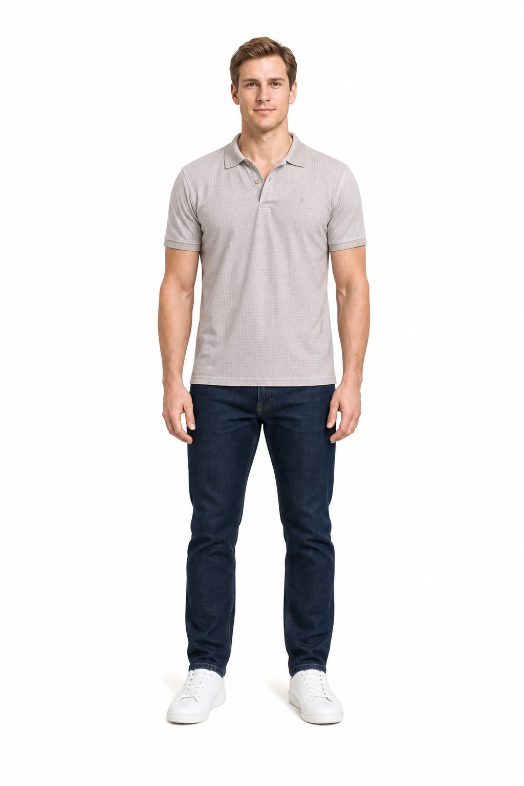 Bej Kısa Kol Baskılı Pike Polo Yaka Cepsiz esnek Casual Slim Fit Tişört 1011250150