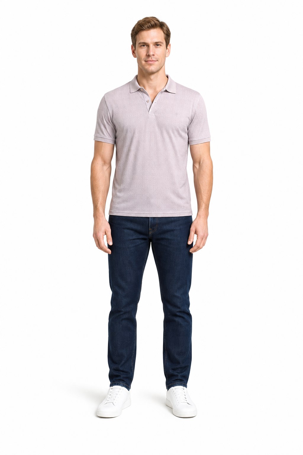 Bej Kısa Kol Baskılı Pike Polo Yaka Cepsiz esnek Casual Slim Fit Tişört 1011250150