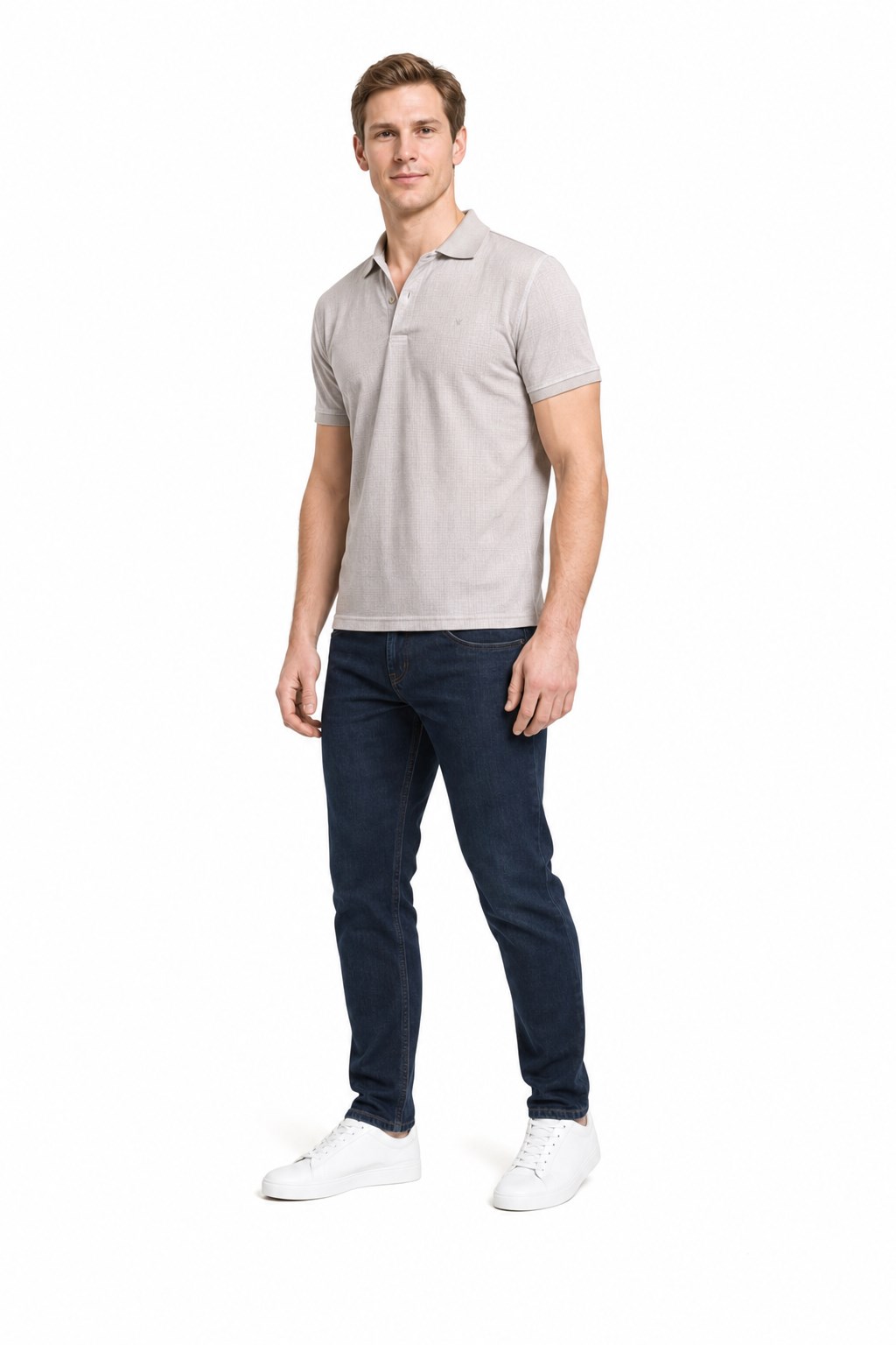 Bej Kısa Kol Baskılı Pike Polo Yaka Cepsiz esnek Casual Slim Fit Tişört 1011250150