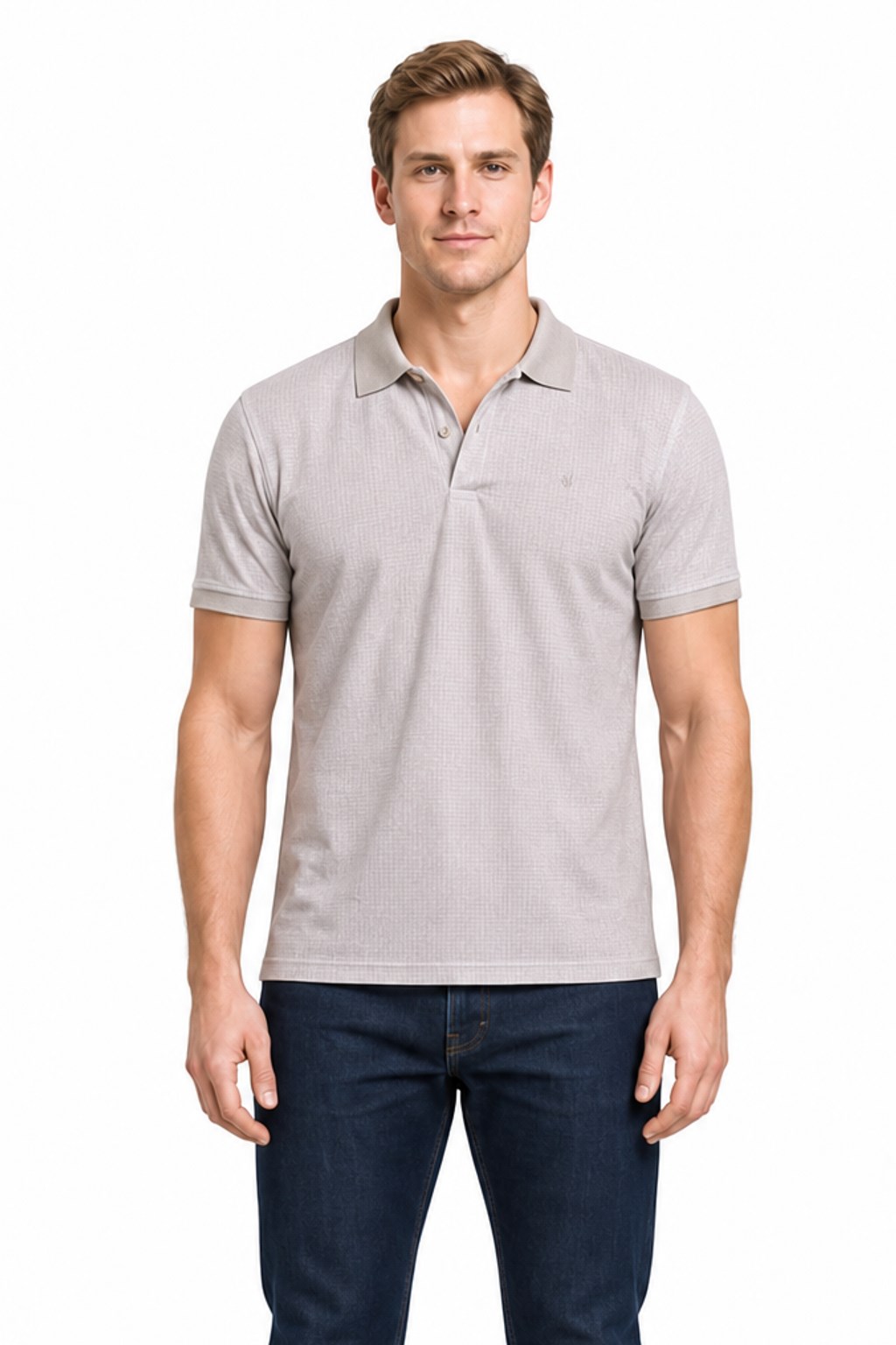 Bej Kısa Kol Baskılı Pike Polo Yaka Cepsiz esnek Casual Slim Fit Tişört 1011250150