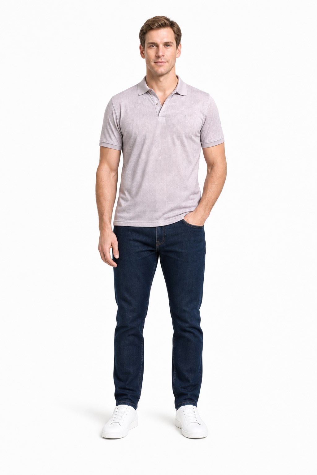 Bej Kısa Kol Baskılı Pike Polo Yaka Cepsiz esnek Casual Slim Fit Tişört 1011250150