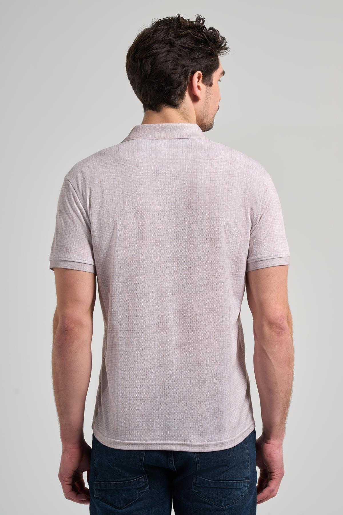 Bej Kısa Kol Baskılı Pike Polo Yaka Cepsiz esnek Casual Slim Fit Tişört 1011250150