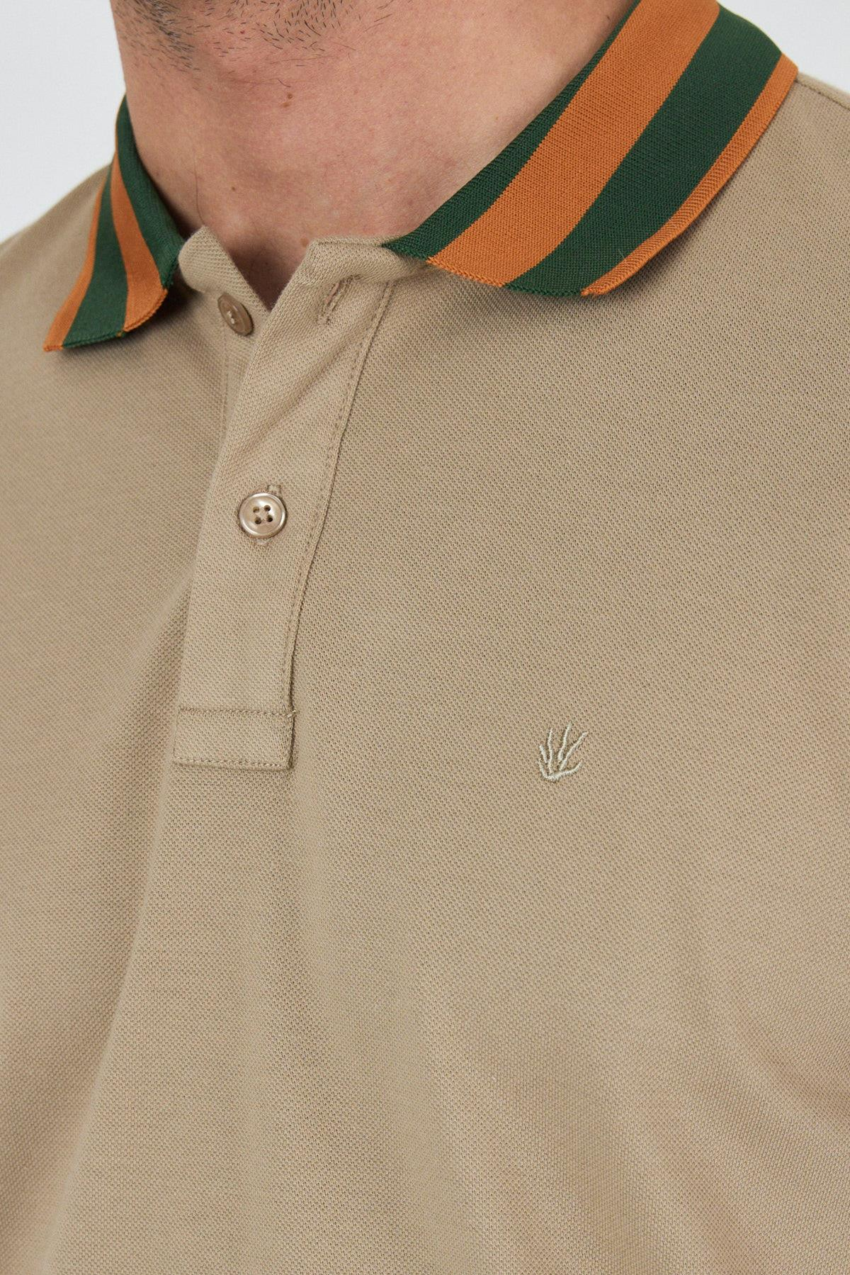 Bej Kısa Kol Düz Pike Polo Yaka Cepsiz Pamuk Casual Slim Fit Tişört 1011250103