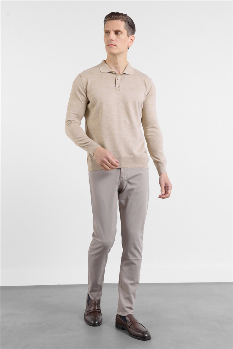 Bej Polo Yaka Cepsiz Comfort Fit Classic  Triko Kazak 1012255155