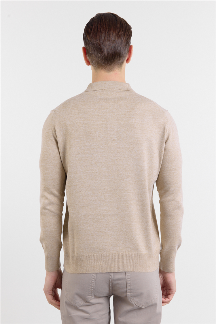 Bej Polo Yaka Cepsiz Comfort Fit Classic  Triko Kazak 1012255155