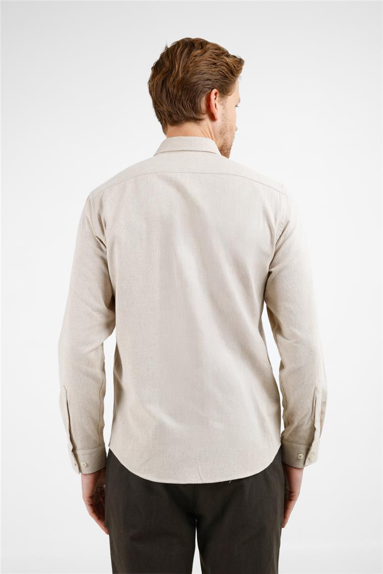 Bej-Taba Düğmeli Yaka Uzun Kol Cepsiz Slim Fit Pamuklu Gömlek 1004255233