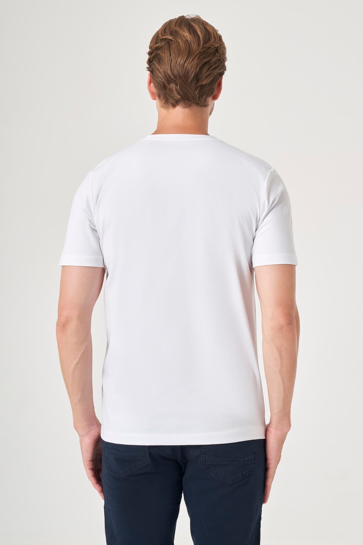 Beyaz Bisiklet Yaka Kısa Kol Örme Slim Fit Esnek Basic Tişört 1011260184