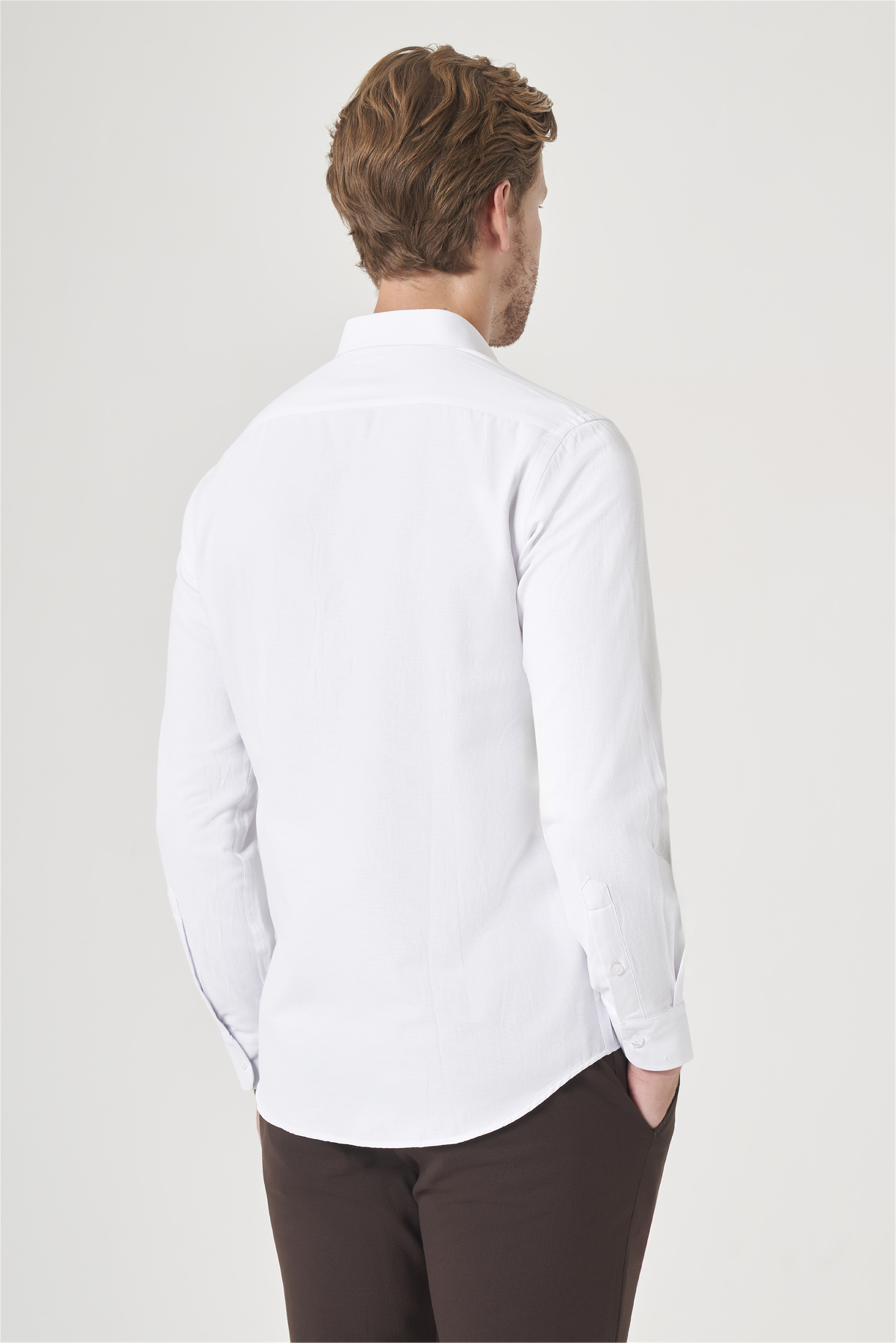 Beyaz Düğmeli Yaka Oxford Slim Fit Pamuklu Gömlek 1004265284