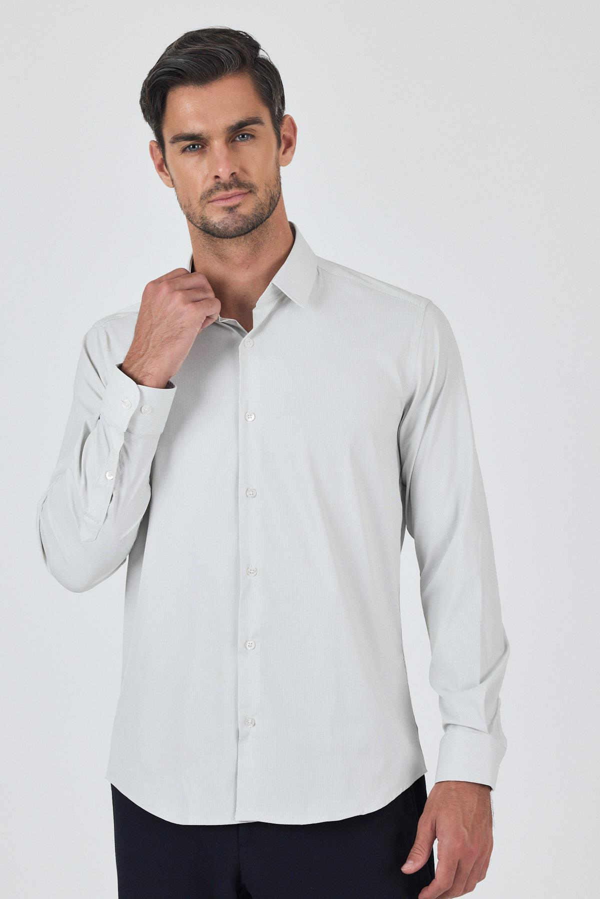 Sert Yaka Cepsiz Gabardin Uzun Kol Slim Fit Esnek Gömlek 1004250229