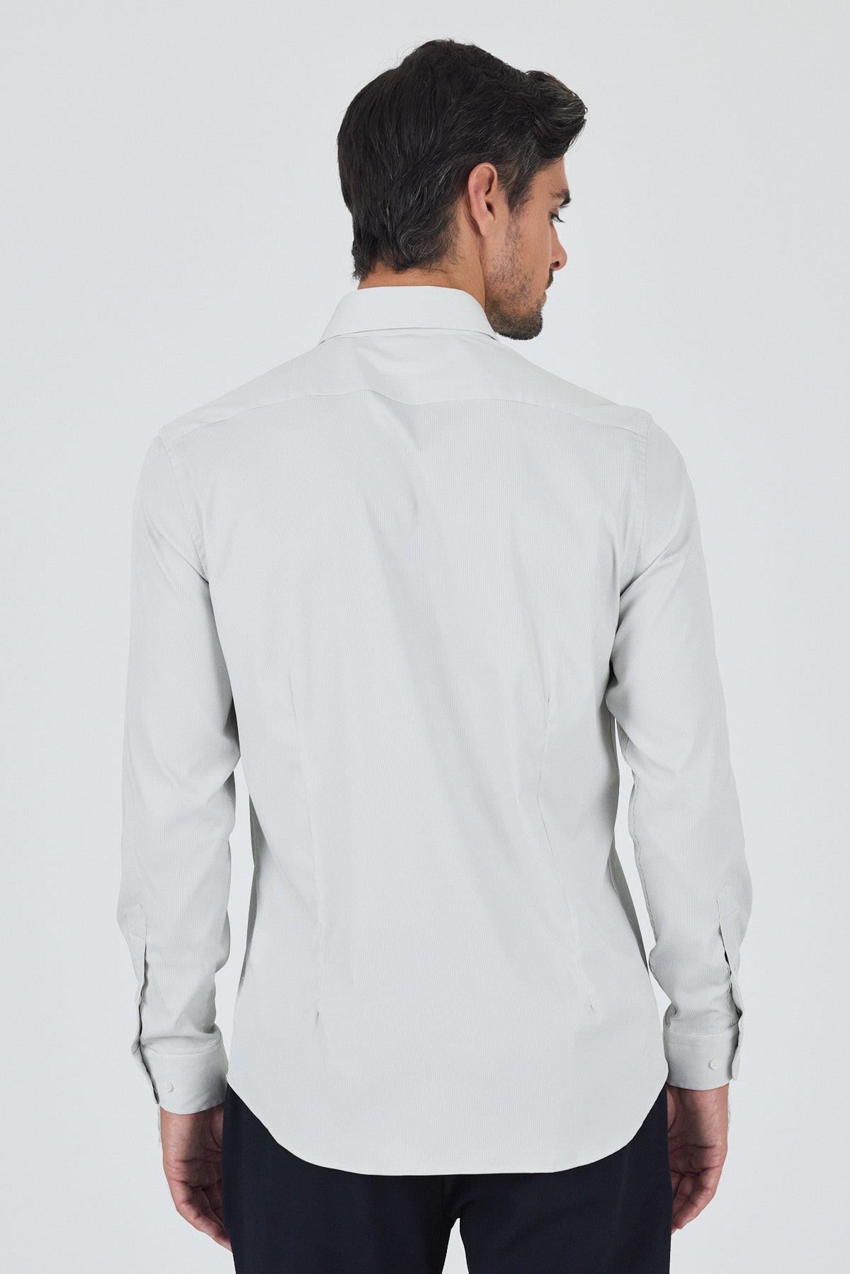 Sert Yaka Cepsiz Gabardin Uzun Kol Slim Fit Esnek Gömlek 1004250229