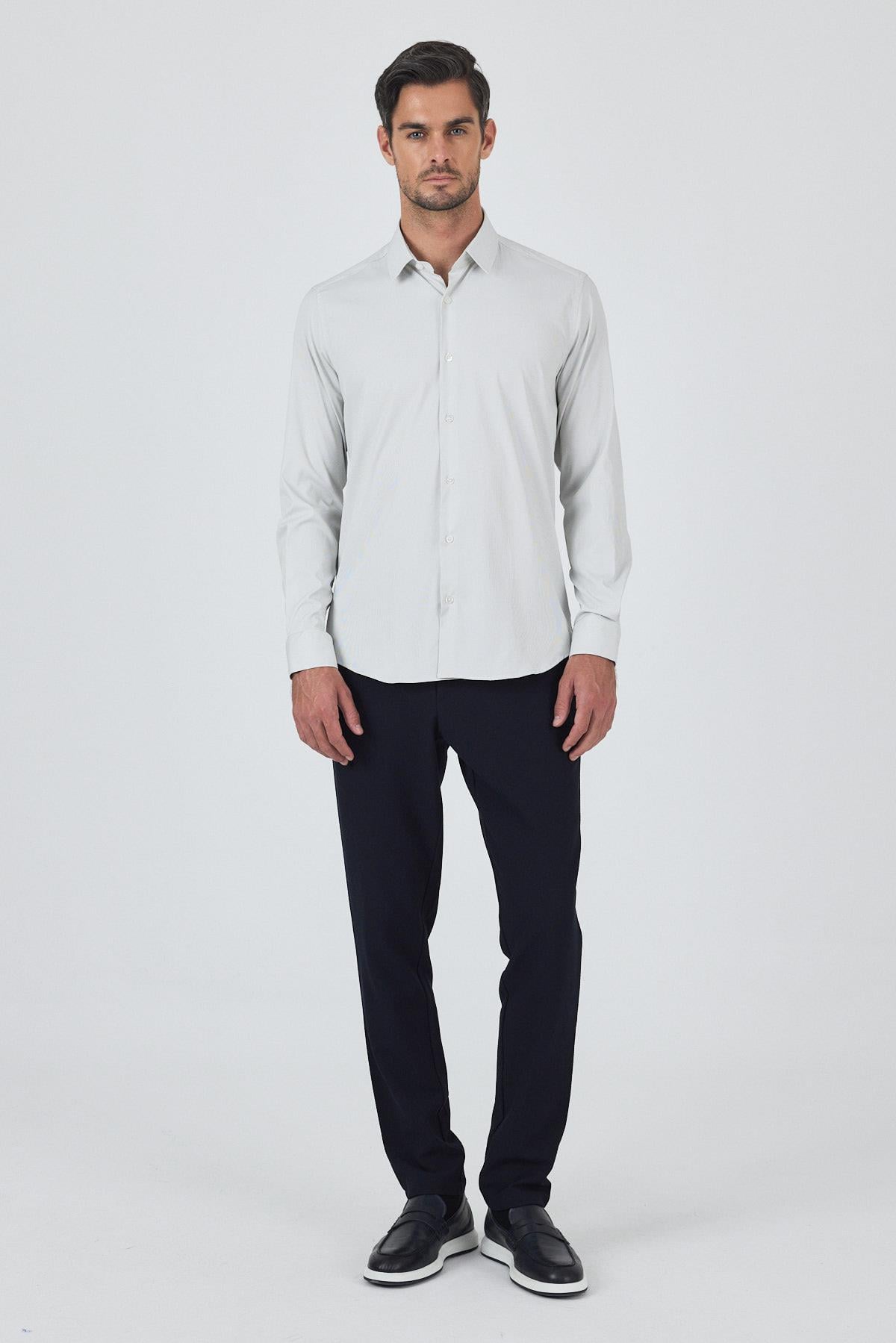 Sert Yaka Cepsiz Gabardin Uzun Kol Slim Fit Esnek Gömlek 1004250229