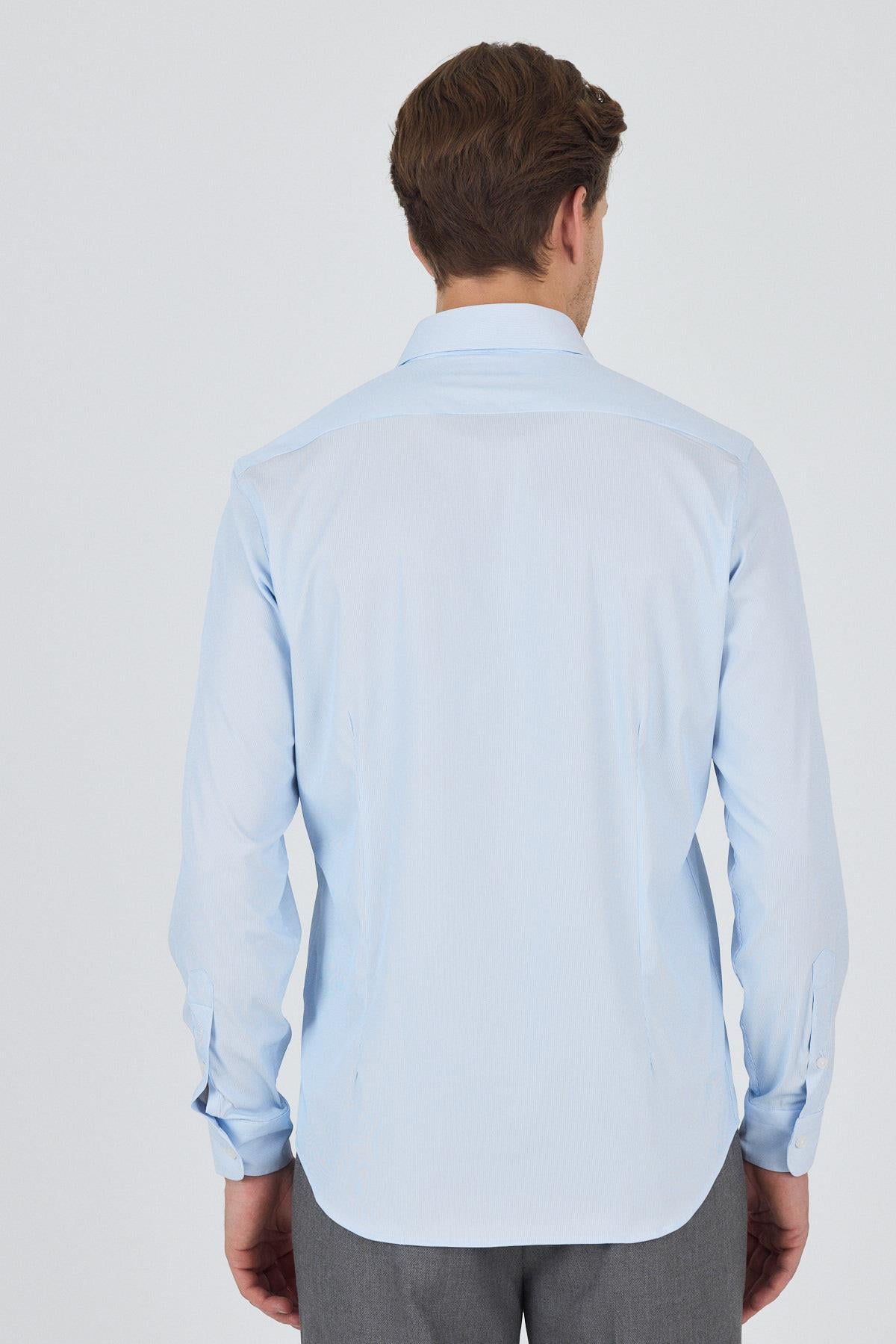 Sert Yaka Cepsiz Gabardin Uzun Kol Slim Fit Esnek Gömlek 1004250229