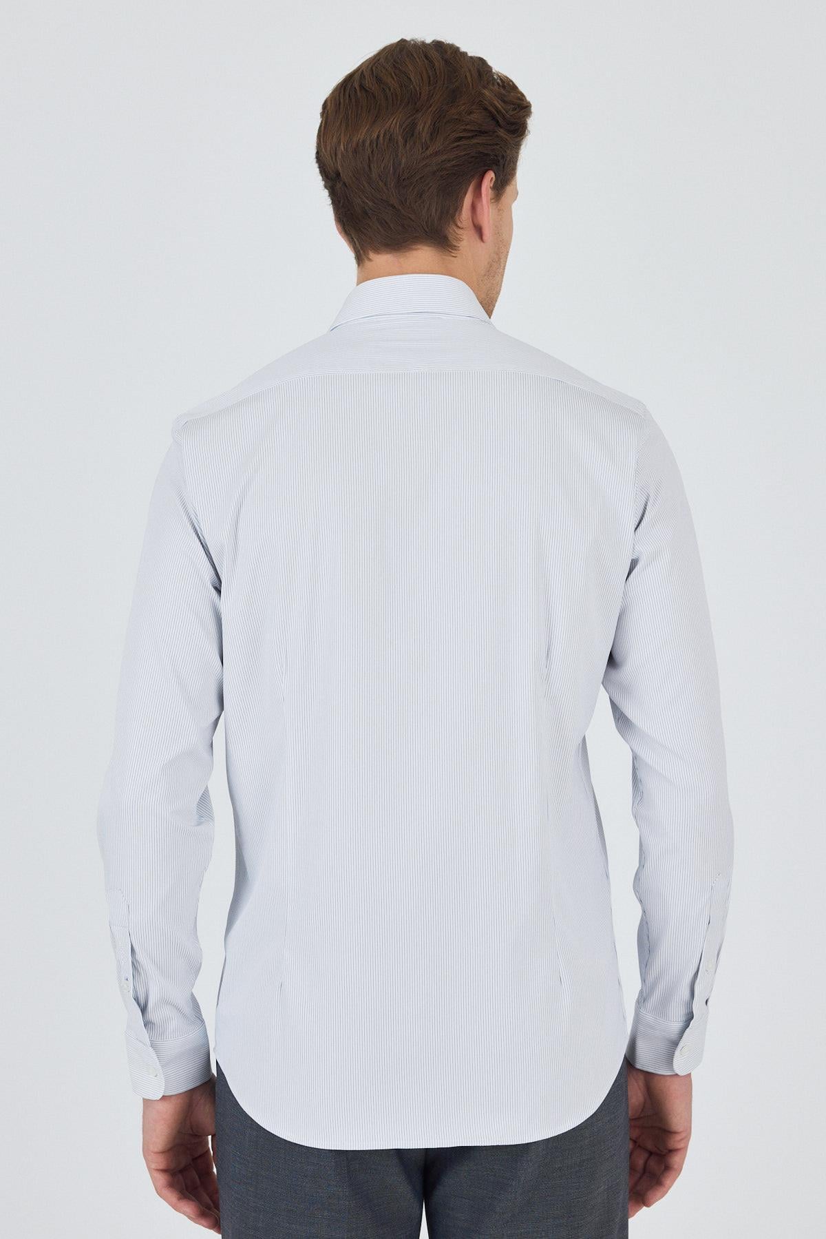 Beyaz Sert Yaka Cepsiz Gabardin Uzun Kol Slim Fit Esnek Gömlek 1004250231