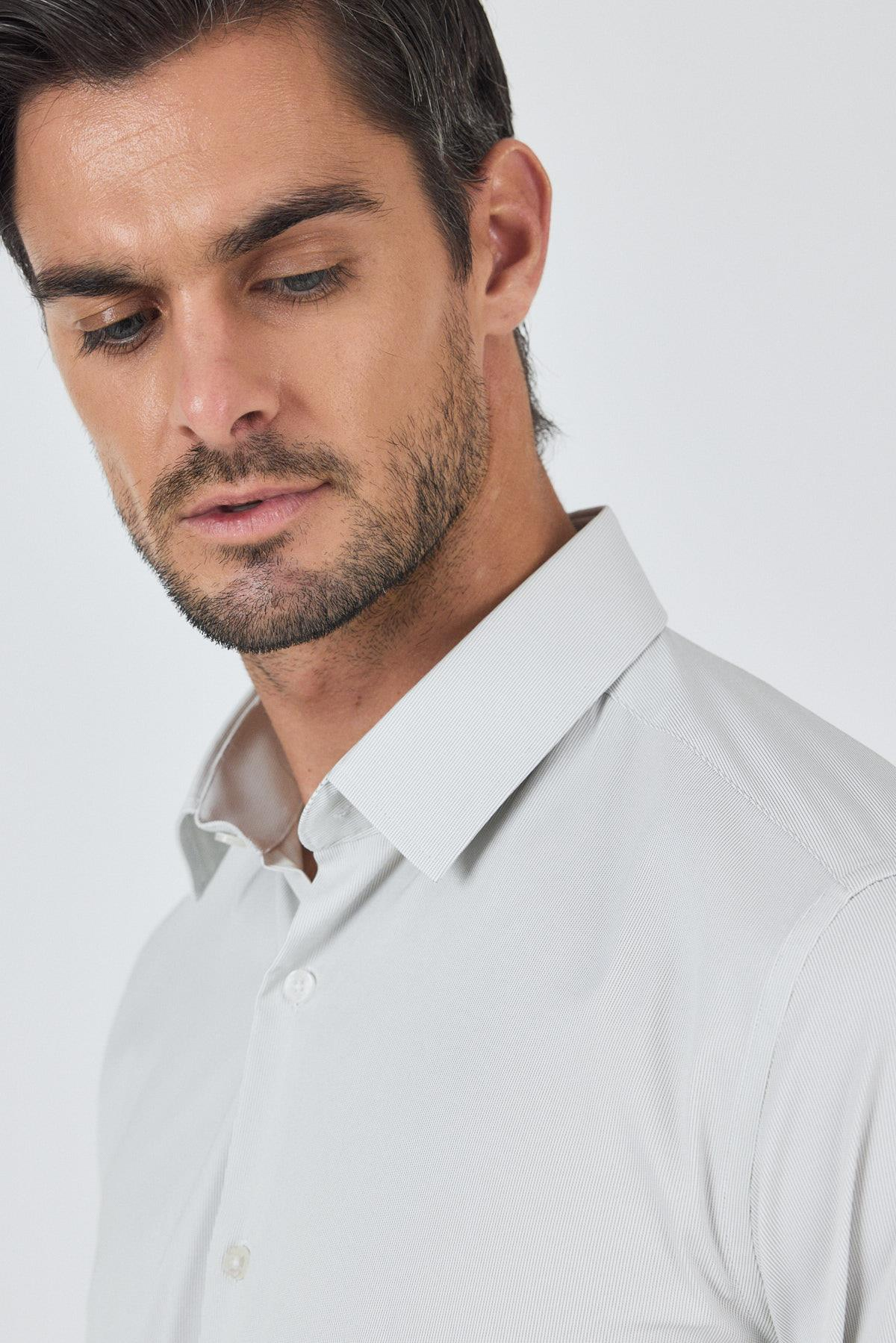 Sert Yaka Cepsiz Gabardin Uzun Kol Slim Fit Esnek Gömlek 1004250229