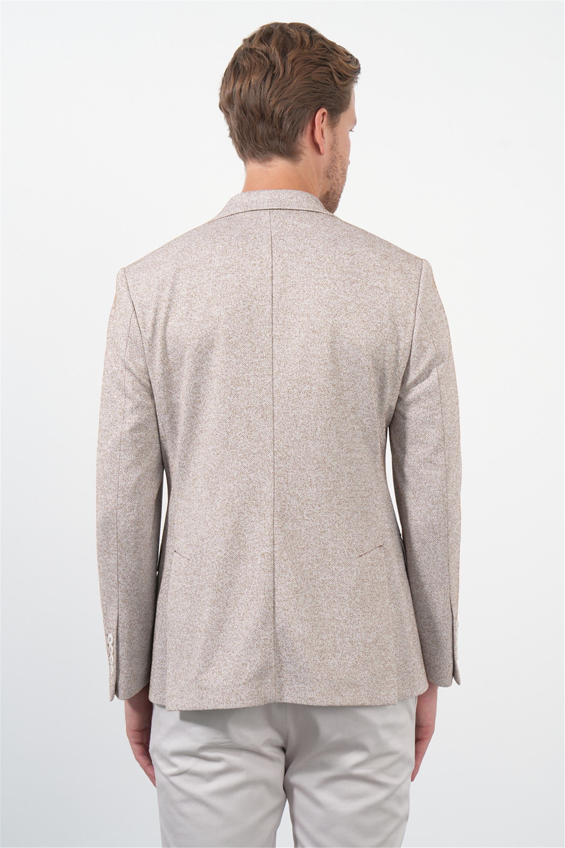 Beyaz-Kiremit Mono Yaka Örme 6 Drop Slim Fit Ceket 1002260153