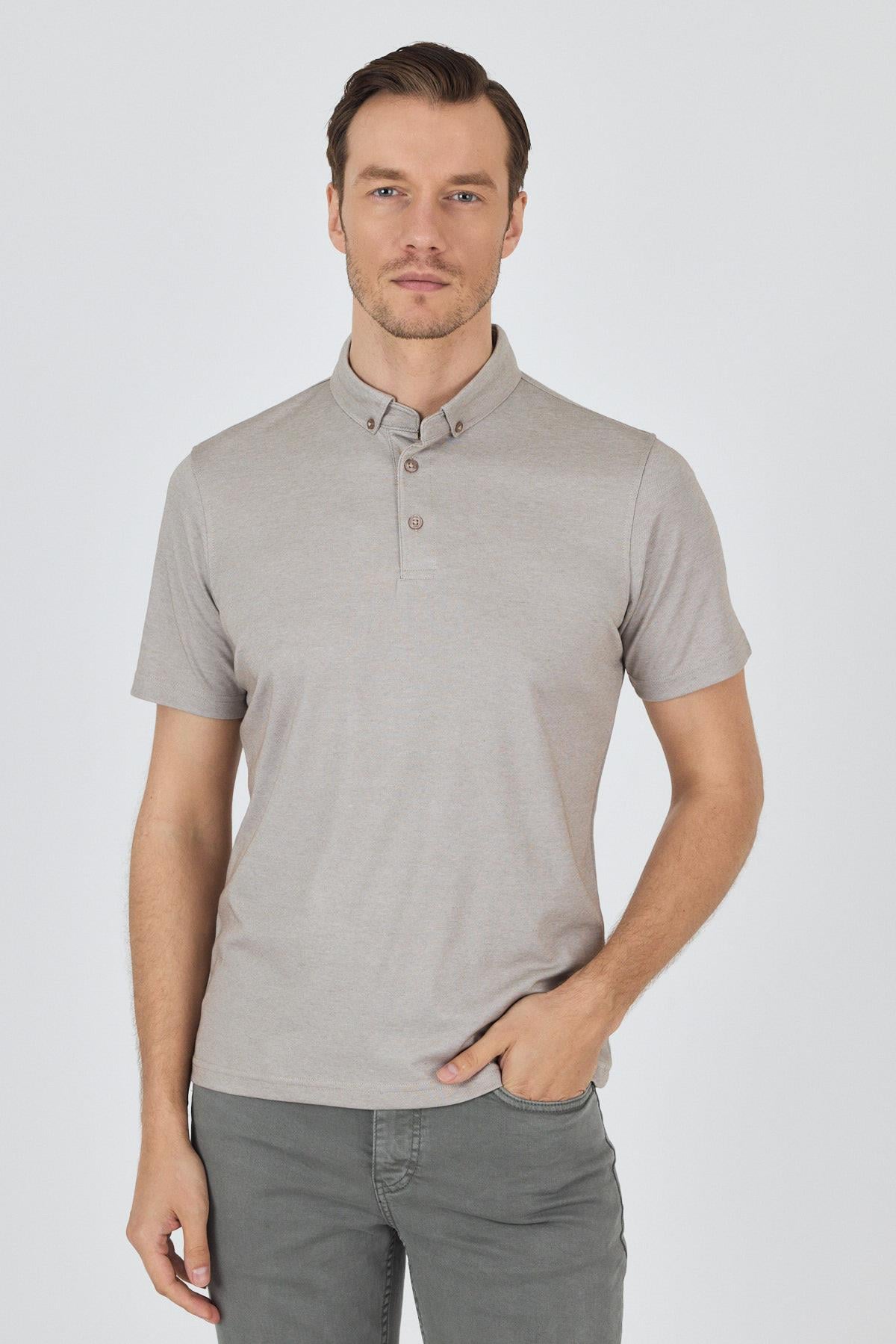 Kısa Kol Düz Suprem Polo Yaka Cepsiz Pamuklu Casual Slim Fit Tişört 1011250160