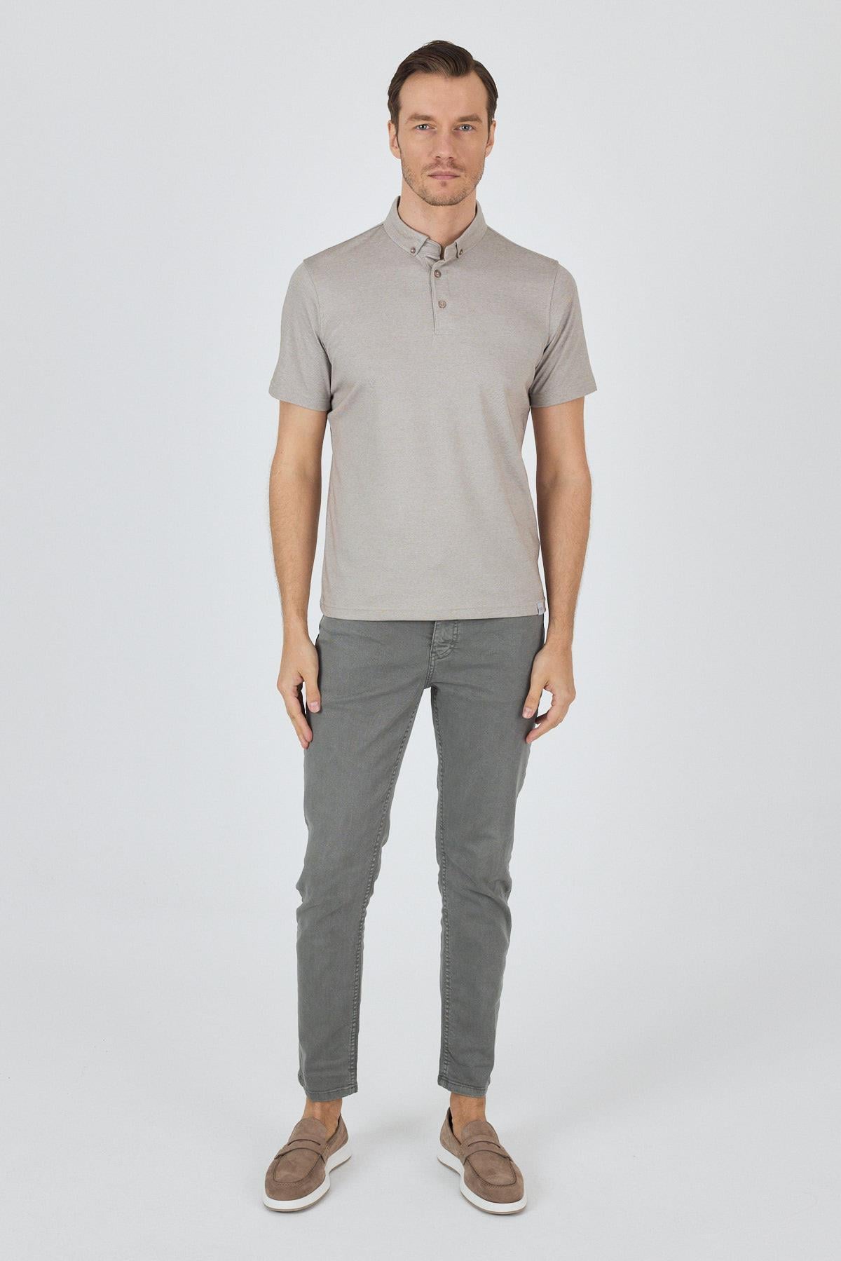 Kısa Kol Düz Suprem Polo Yaka Cepsiz Pamuklu Casual Slim Fit Tişört 1011250160
