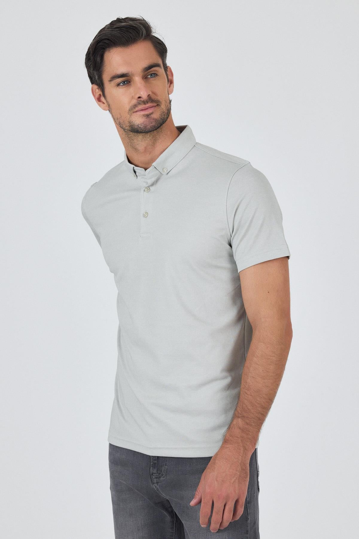 Beyaz Kısa Kol Düz Suprem Polo Yaka Cepsiz Pamuklu Casual Slim Fit Tişört 1011250160